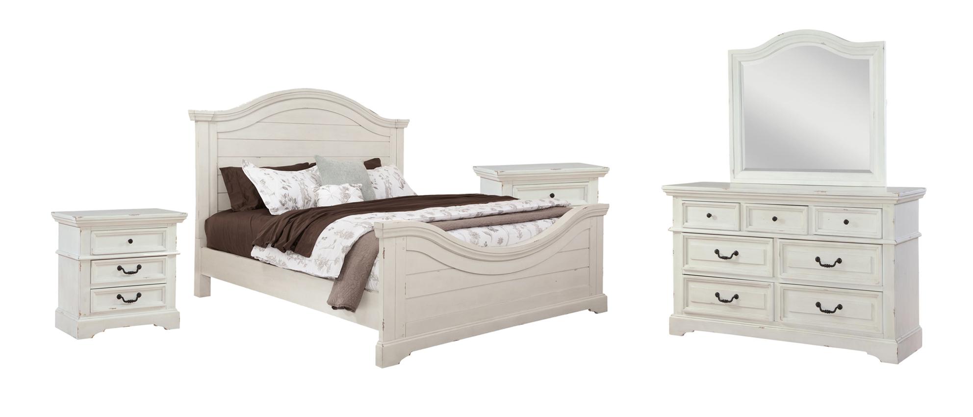

    
Antique White Finish King Panel Bedroom Set 5Pcs 7810 STONEBROOK American Woodcrafters Traditional
