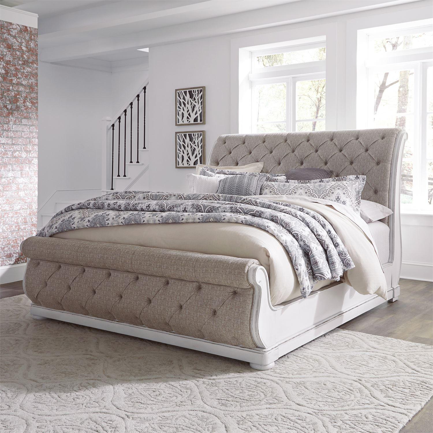 European Traditional Sleigh Bed Magnolia Manor  (244-BR) Sleigh Bed 244-BR-KUSL in White Chenille