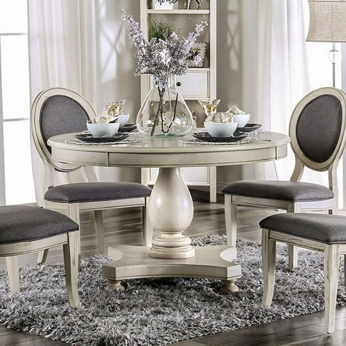 Transitional Dining Table Set KATHRYN CM3872WH-RT CM3872WH-RT-Set-5 in Antique White, Gray Fabric