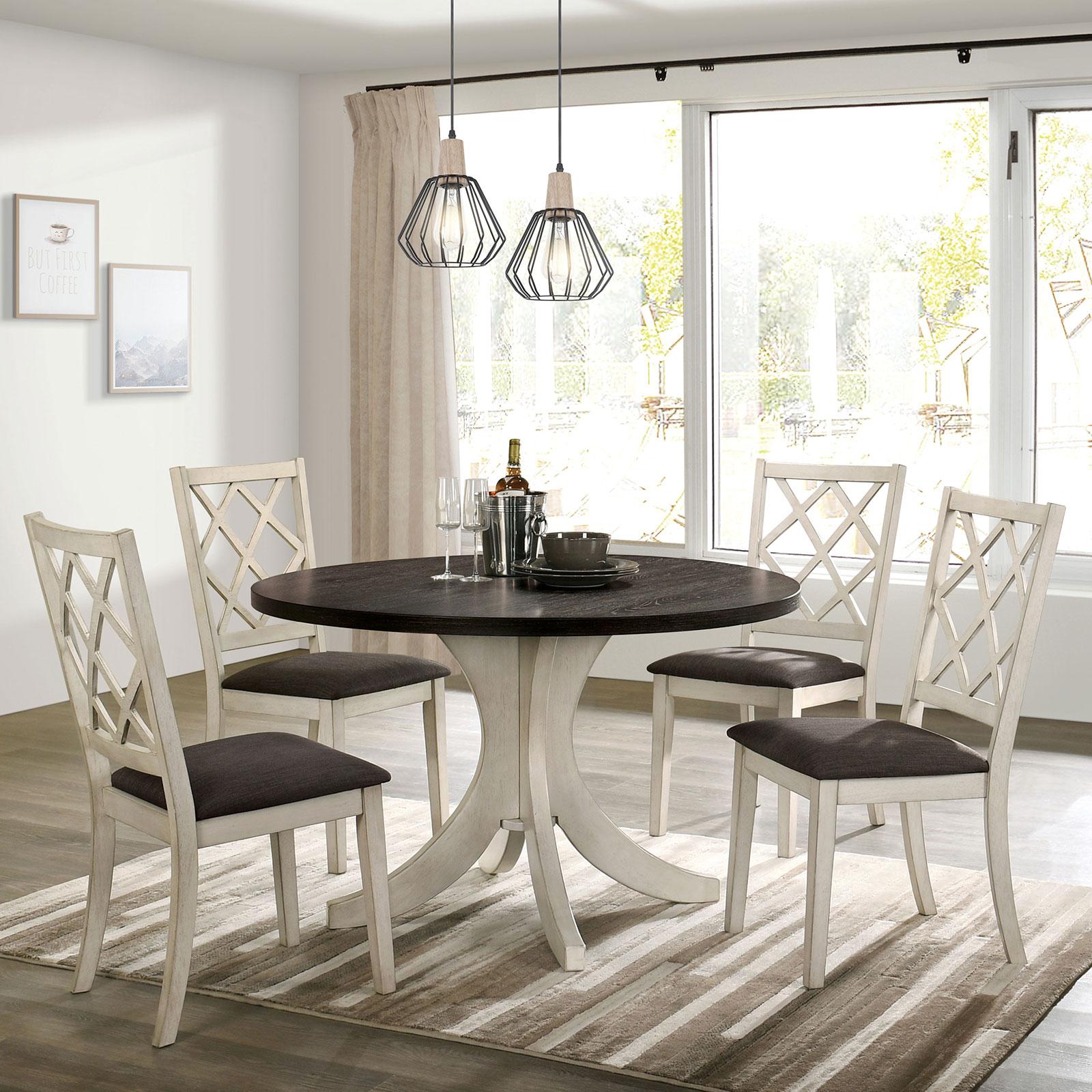 Transitional Dining Table Set Haleigh CM3491RT-5PC in Antique White Fabric