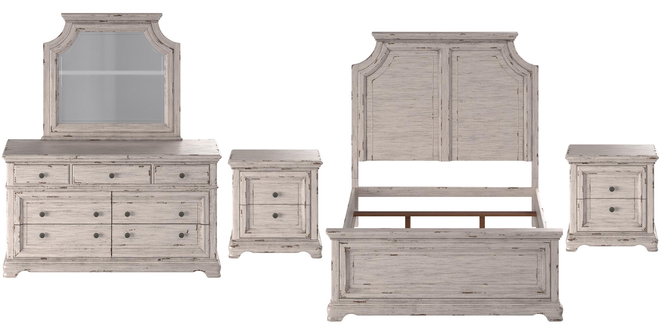 Classic, Traditional Panel Bedroom Set PROVIDENCE 1910-66PAN 1910-66PAN-2NDM-5PC in Antique White 