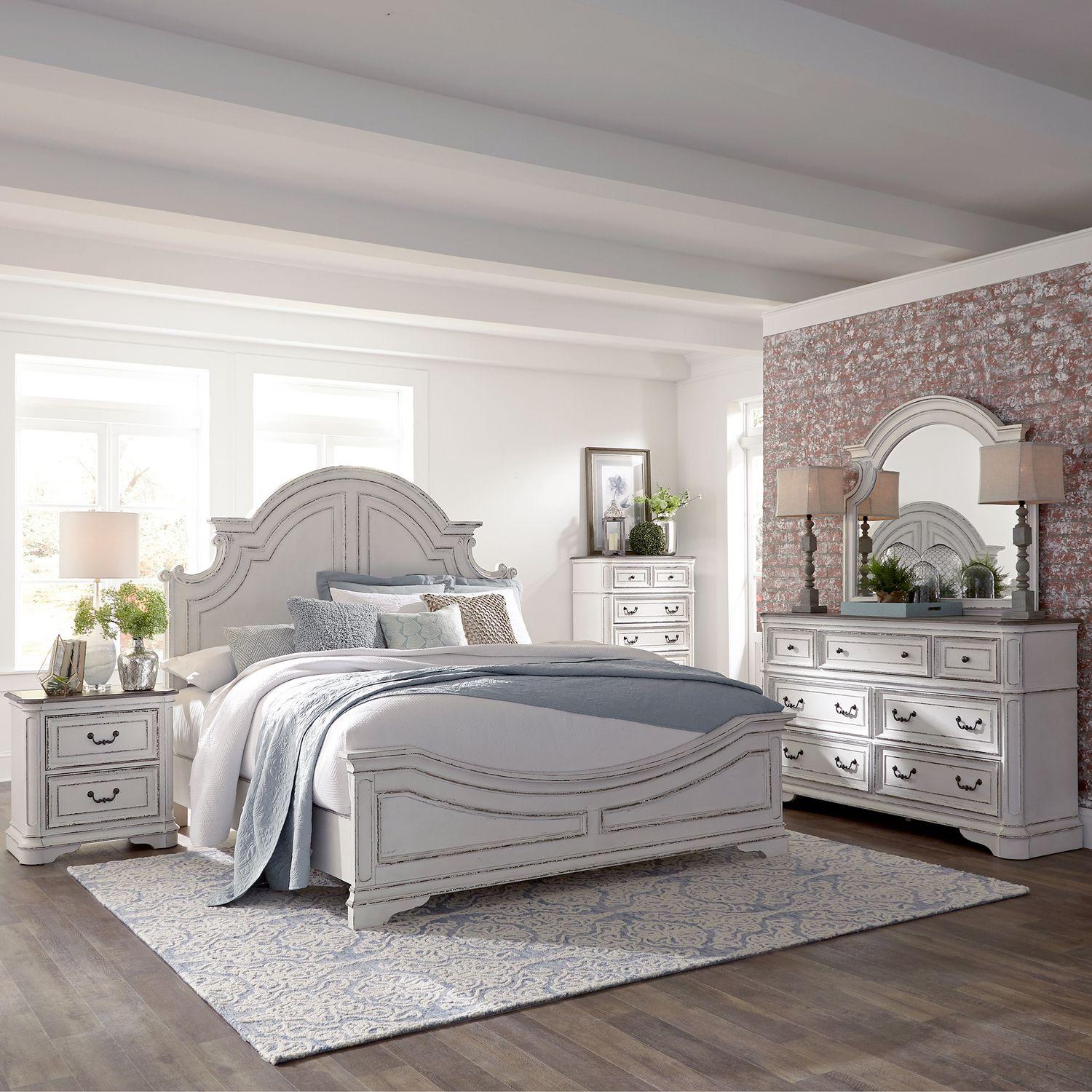 

    
Antique White King Bed Set 5Pcs Magnolia Manor 244-BR-KPBDMCN Liberty Furniture
