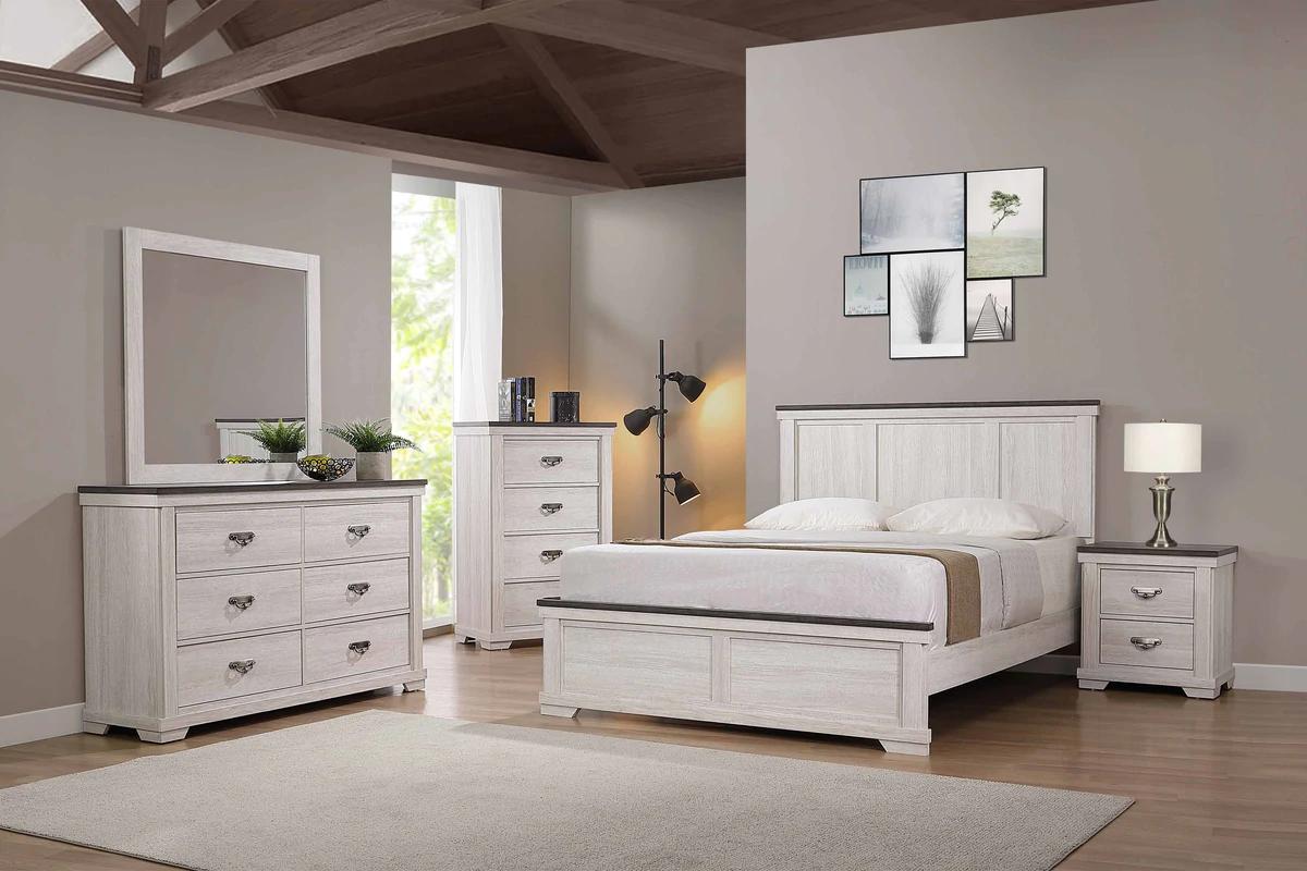 Rustic, Farmhouse Panel Bedroom Set Leighton B8180-F-Bed-5pcs in Antique White 