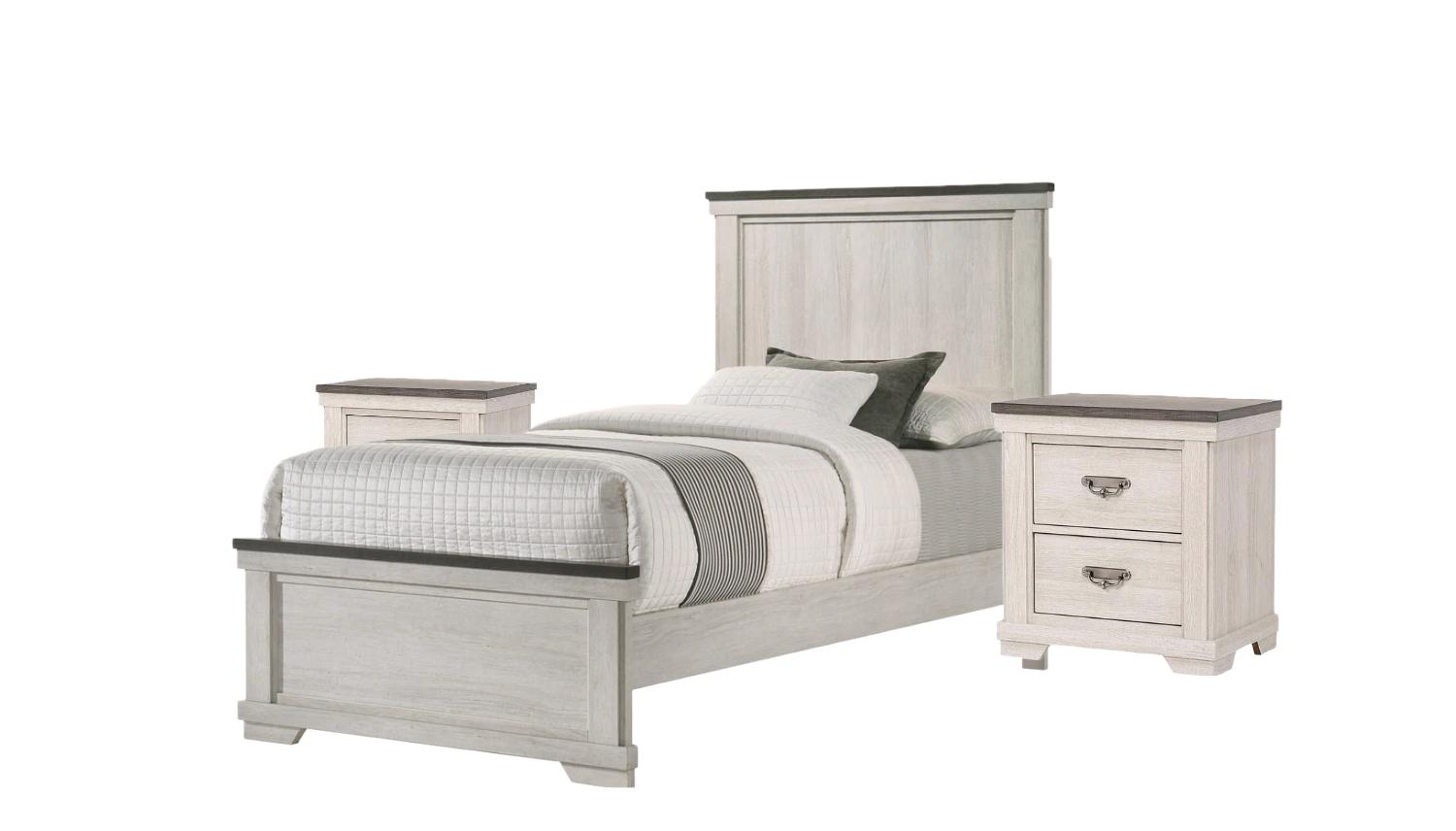 Rustic, Farmhouse Panel Bedroom Set Leighton B8180-T-Bed-3pcs in Antique White 