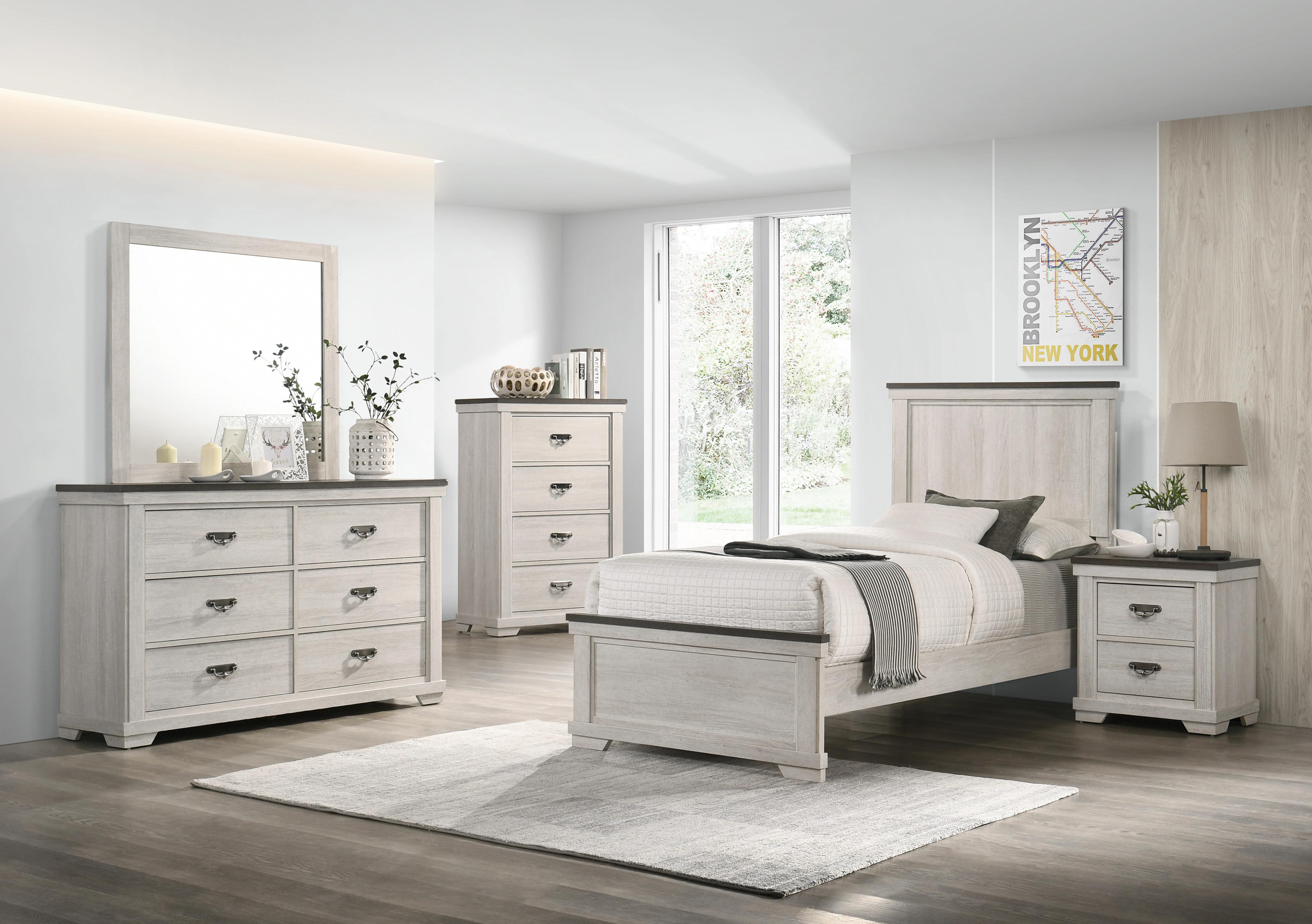 Rustic, Farmhouse Panel Bedroom Set Leighton B8180-T-Bed-5pcs in Antique White 