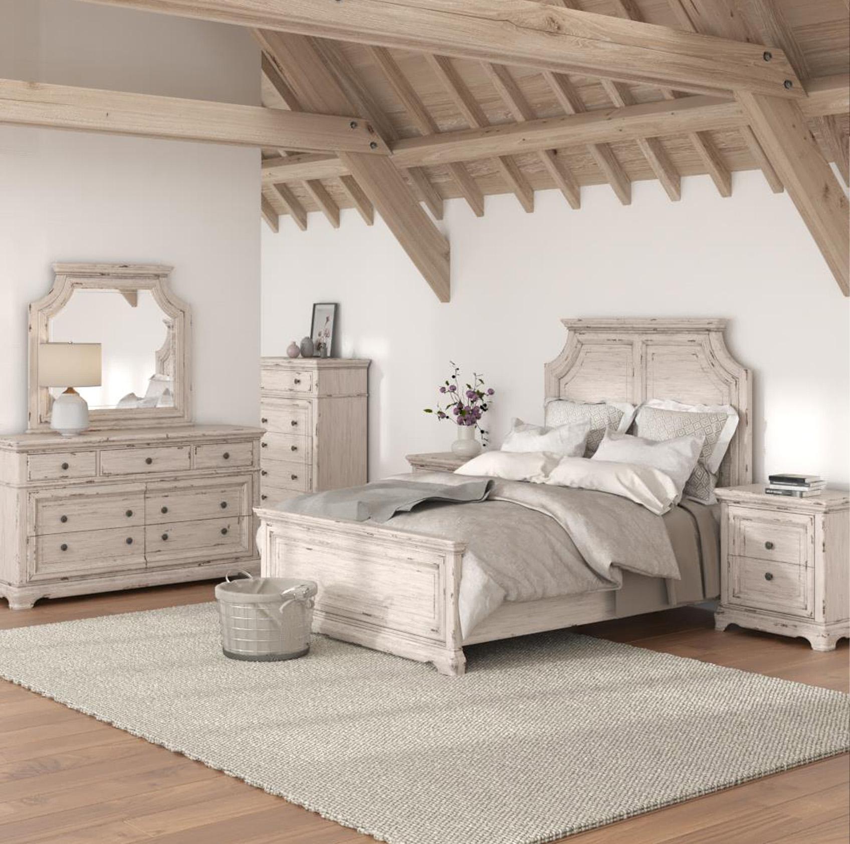 

    
Antique White Queen Bedroom Set 4Pcs PROVIDENCE American Woodcrafters Rustic
