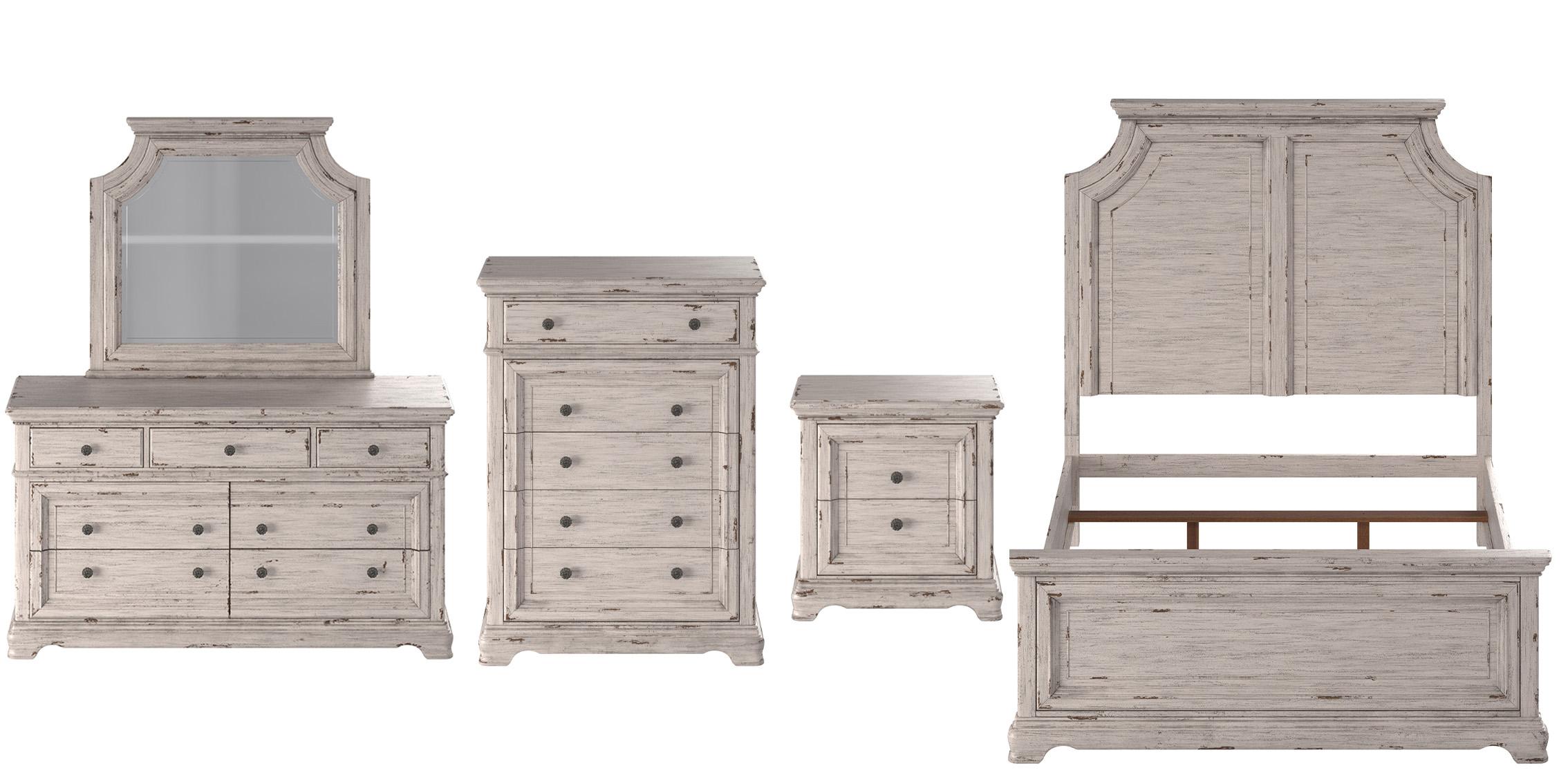 Classic, Traditional Panel Bedroom Set PROVIDENCE 1910-50PAN 1910-50PAN-NDMC-5PC in Antique White 