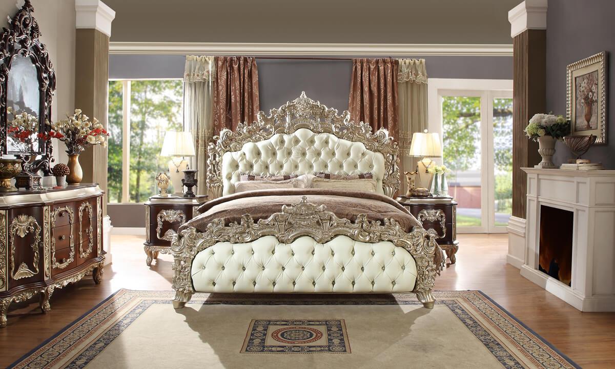 

    
Antique White Silver King Bedroom Set 5Pcs Traditional Homey Design HD-8017

