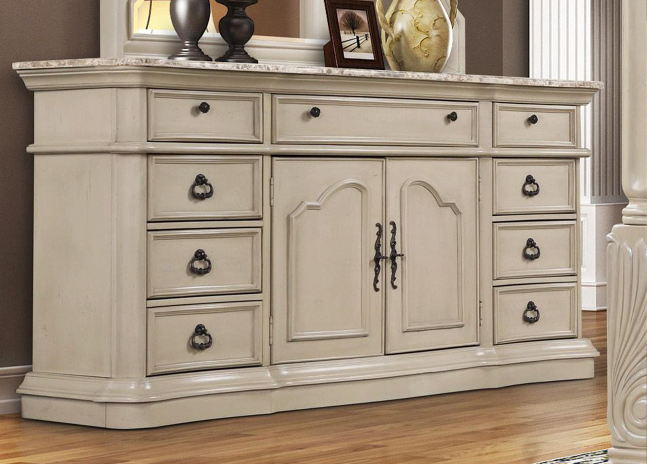 Classic, Traditional Dresser B6006 B6006-D in Antique White Faux Leather