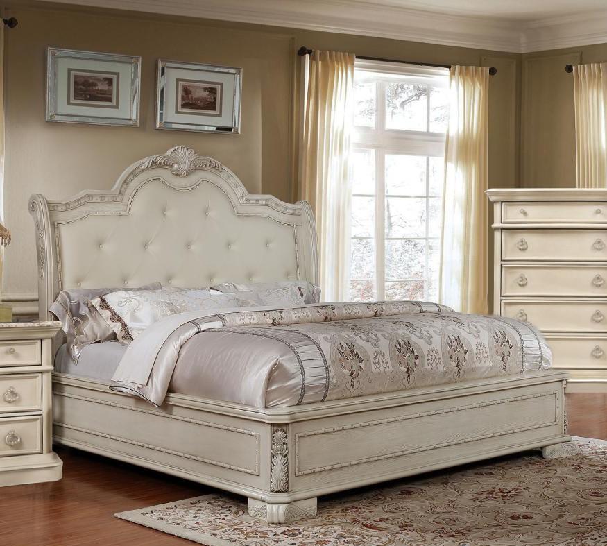 

    
Antique White Tufted Queen Size Bedroom Set 5Pcs Traditional McFerran B1000
