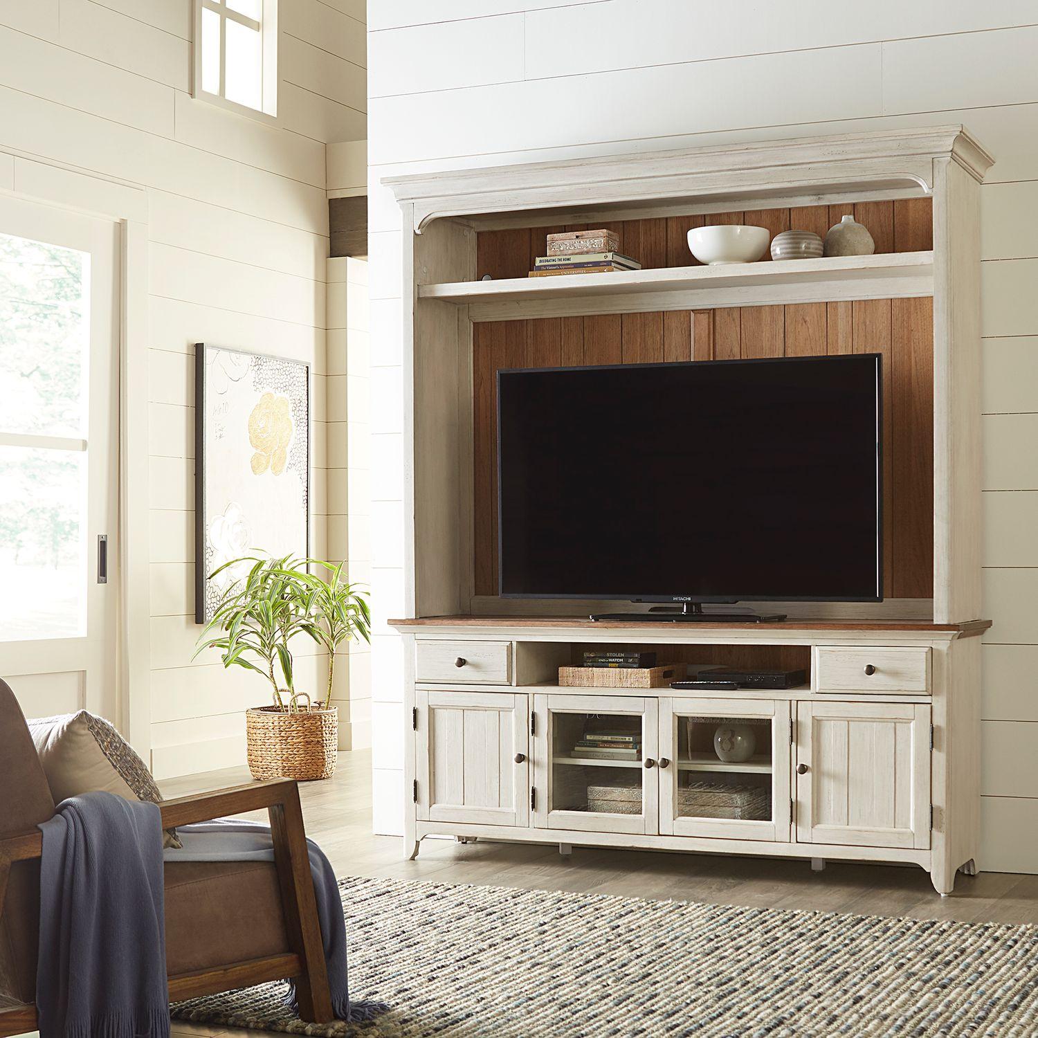 

    
Antique White TV Stand w/Hutch Farmhouse Reimagined (652-ENT) Liberty Furniture
