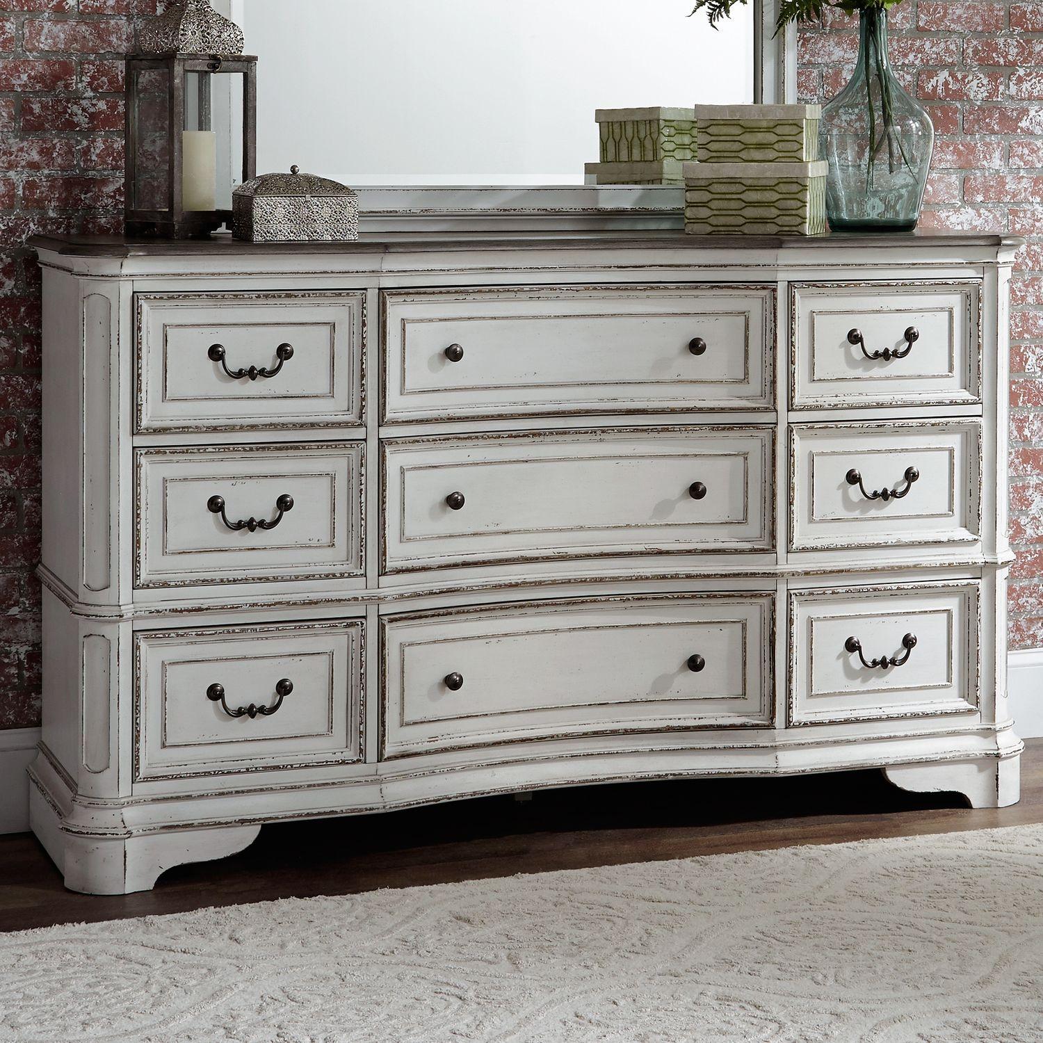 

    
Antique White Wood 9 Drawer Dresser Magnolia Manor (244-BR) Liberty Furniture
