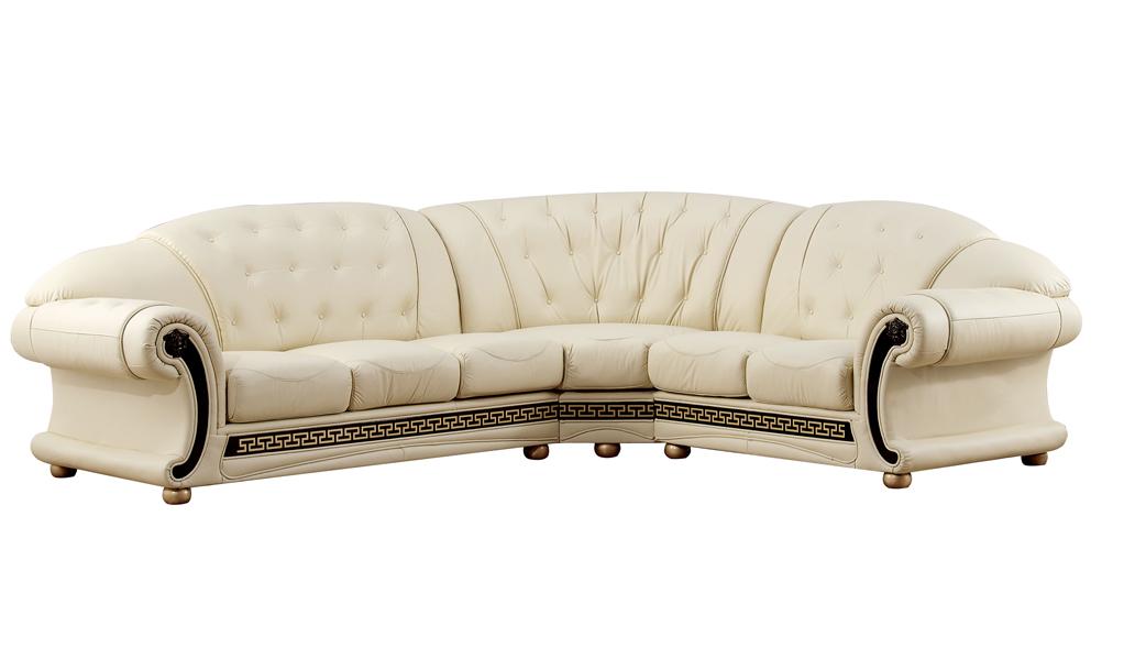 

    
Ivory Top Grain Italian Leather Sectional RHC Made in Italy Traditional ESF Apolo
