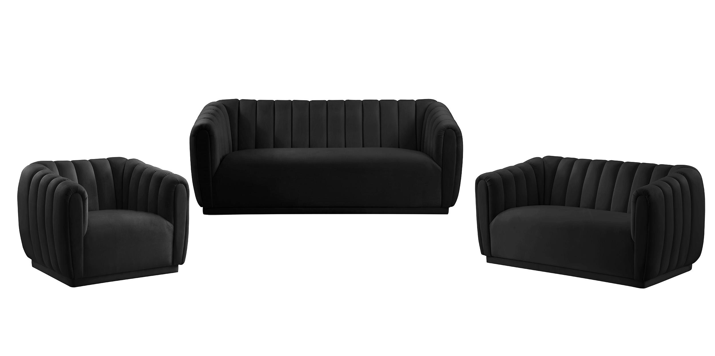 Contemporary Sofa Set DIXIE 674Black-S-Set-3 674Black-S-Set-3 in Black Velvet