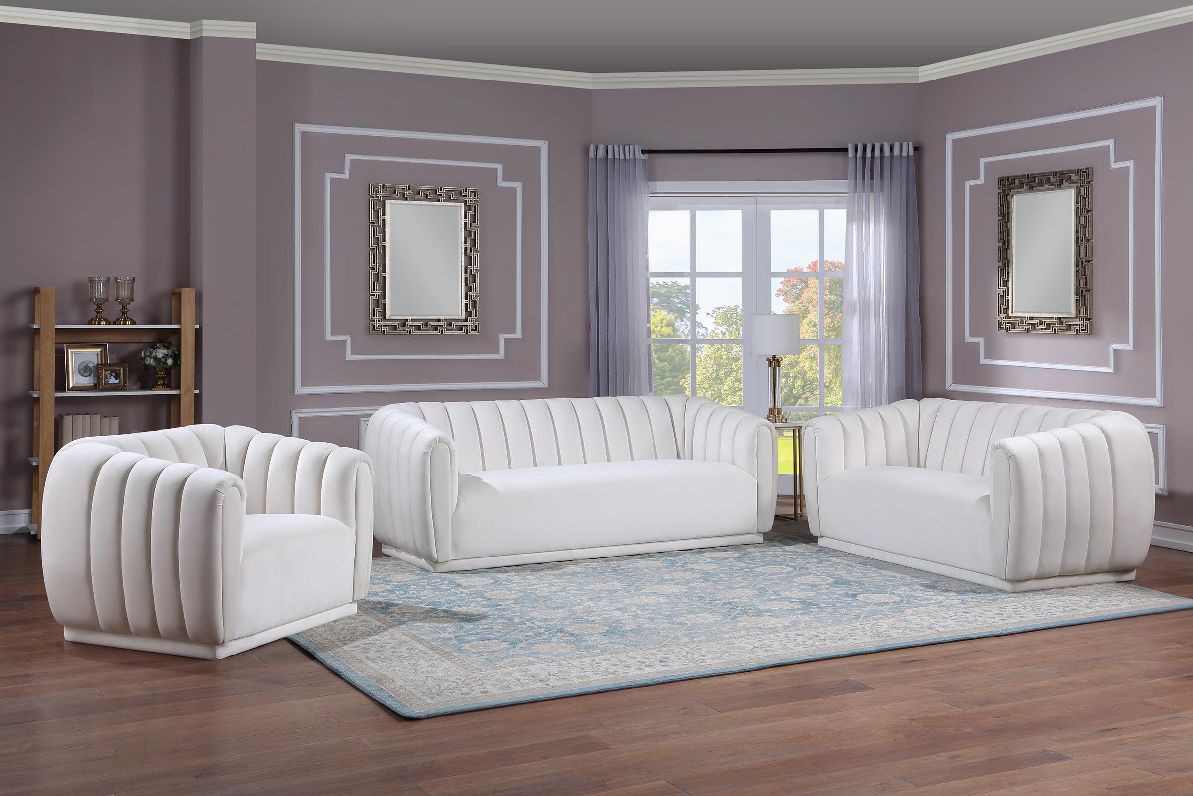 

    
Cream Velvet Tufted Sofa Set 3Pcs DIXIE 674Cream-S Meridian Contemporary Modern
