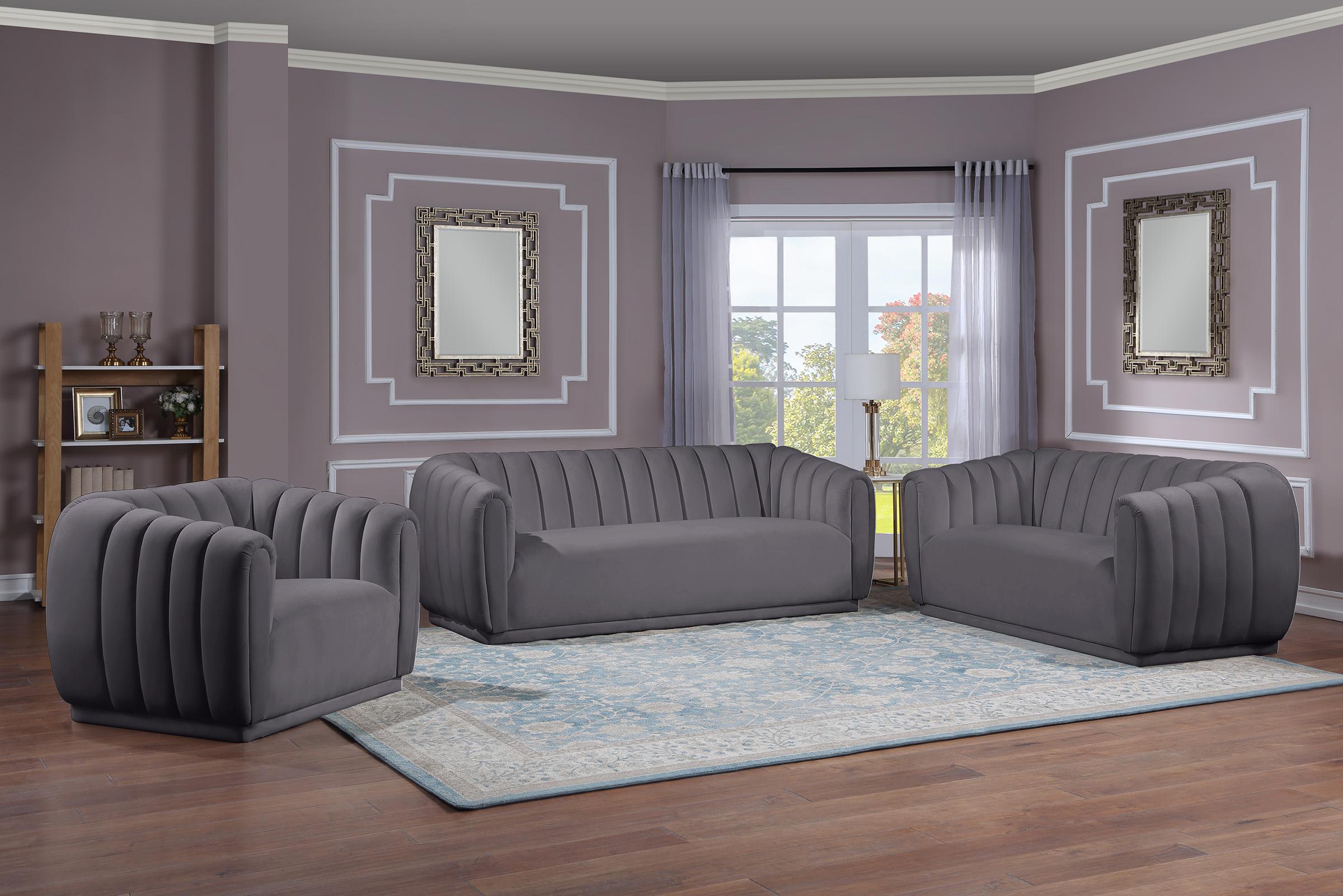 

    
Grey Velvet Tufted Sofa Set 2Pcs DIXIE 674Grey-S Meridian Modern Contemporary

