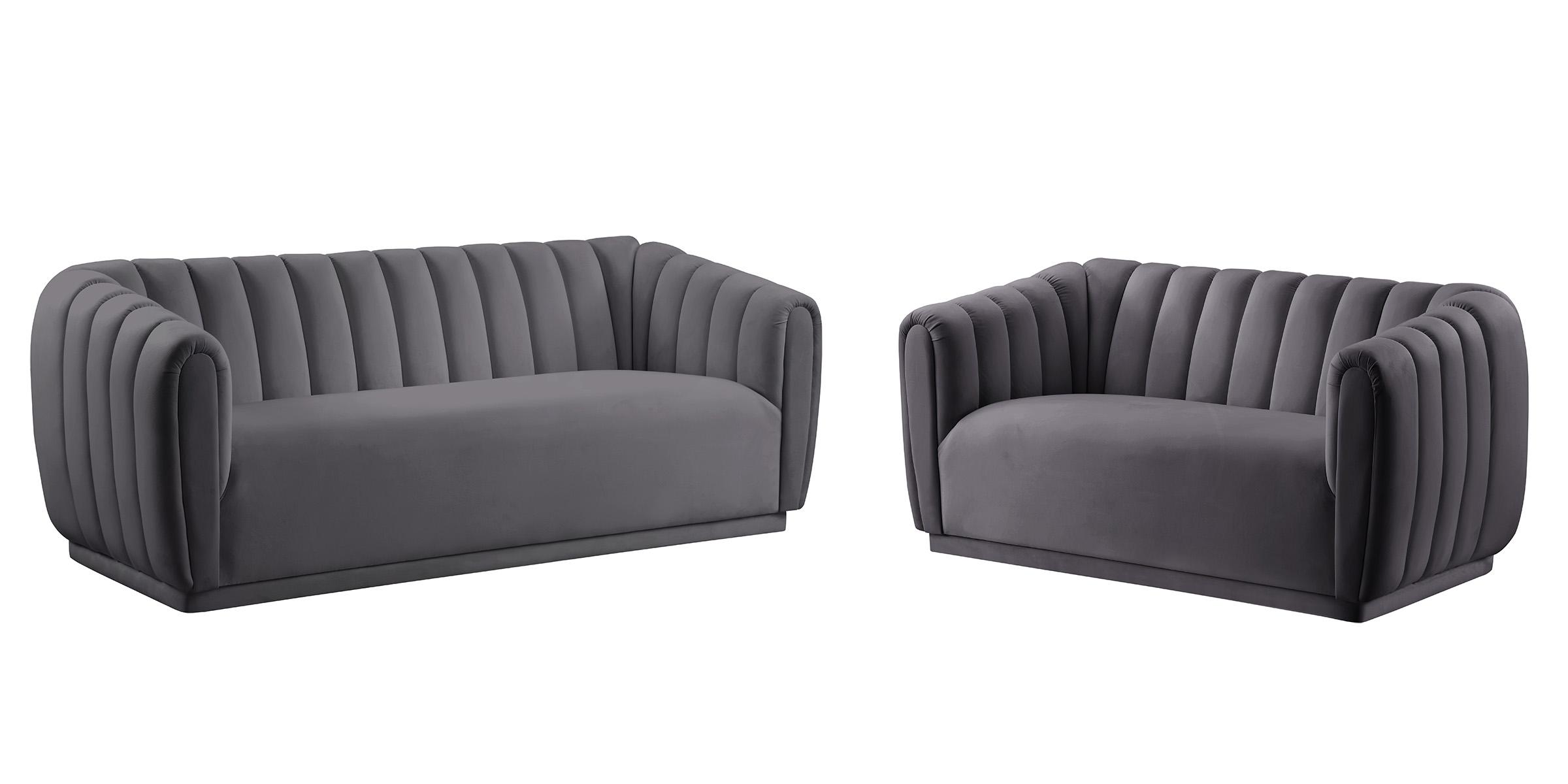 Contemporary Sofa Set DIXIE 674Grey-S-Set-2 674Grey-S-Set-2 in Gray Velvet