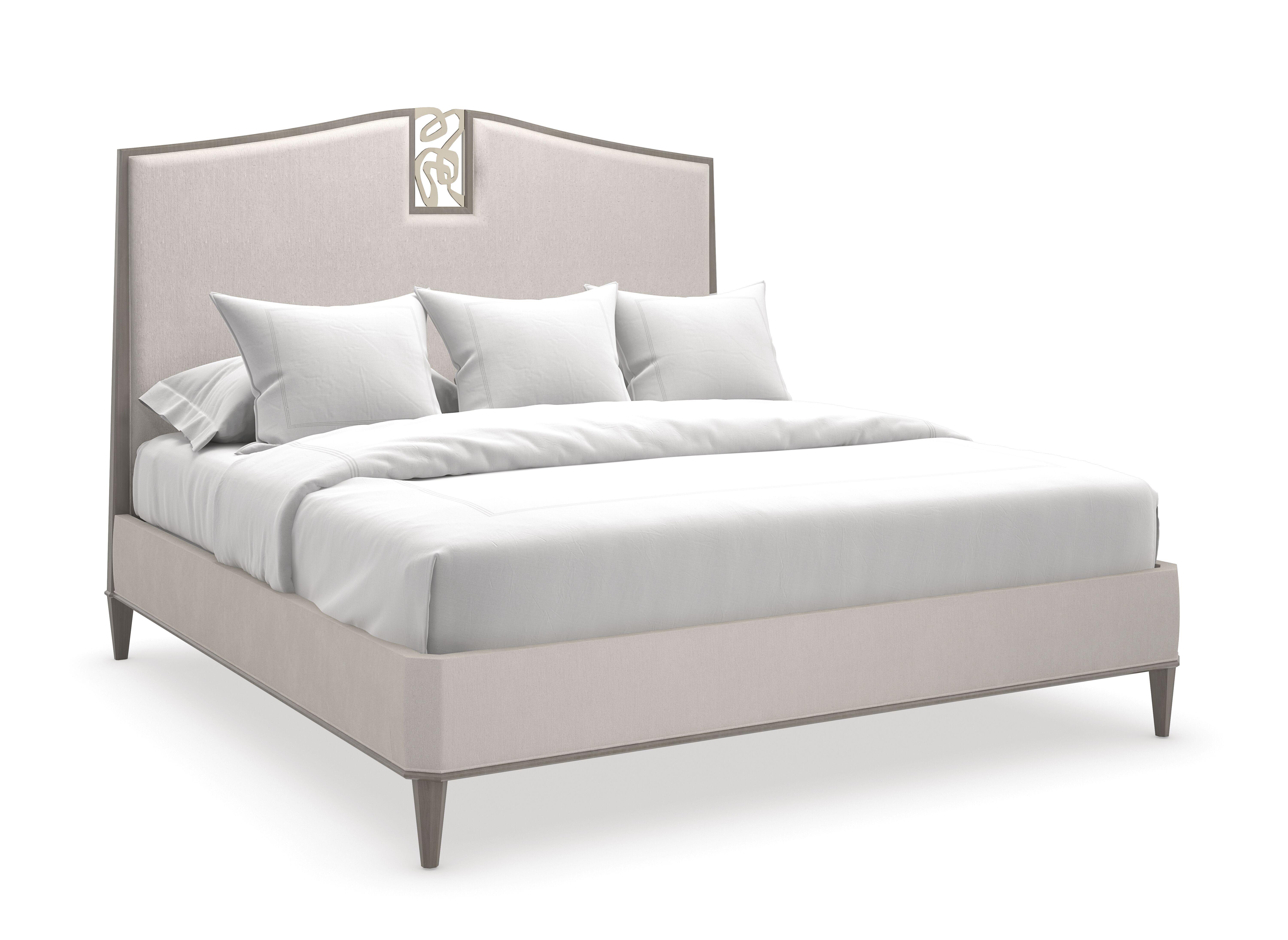 Contemporary Platform Bed CRESCENDO CLA-422-121 in Cappuccino, Beige Fabric