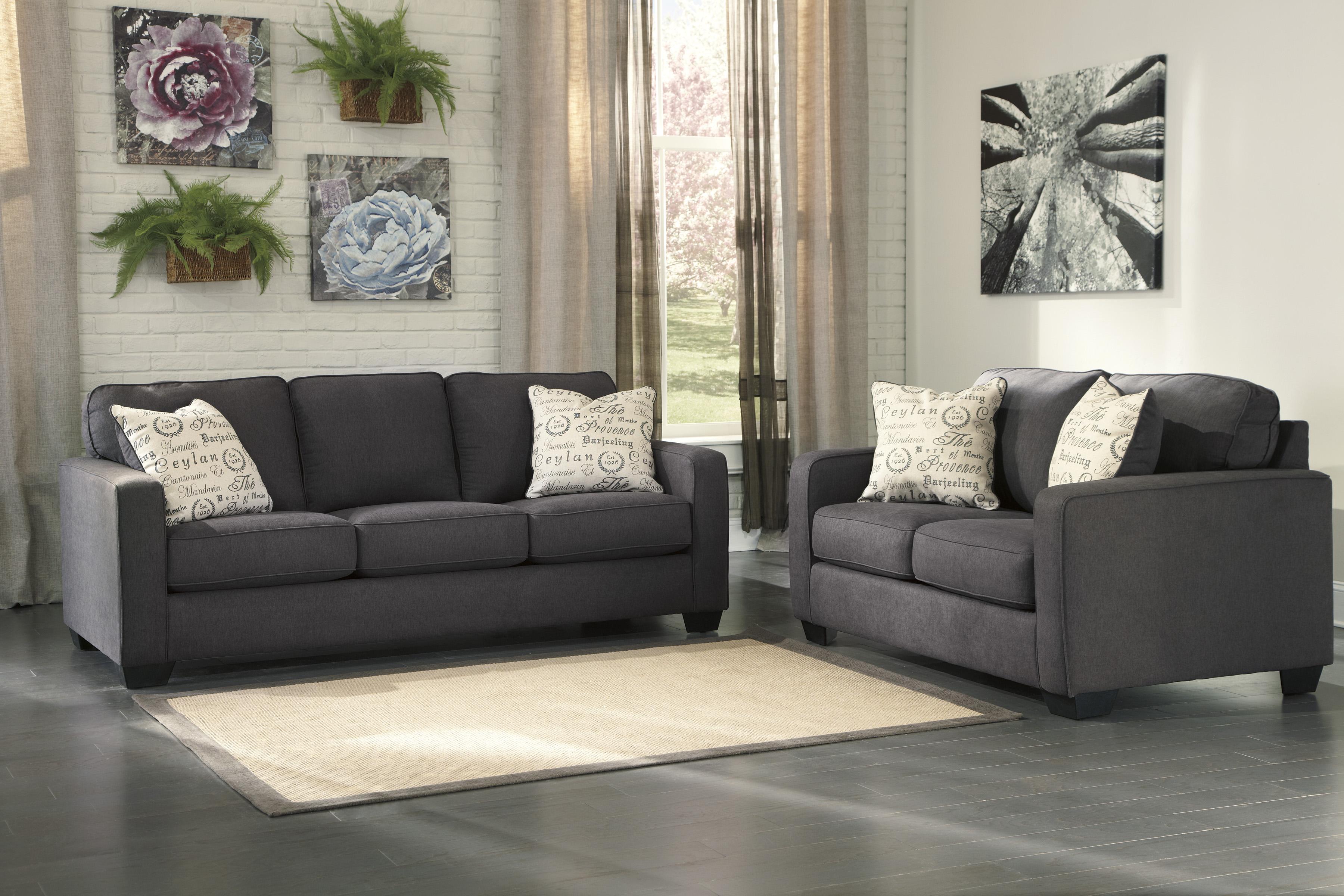 

    
Charcoal Linen Fabric Upholstery Sofa & Loveseat Set 2Pcs Casual Ashley Alenya
