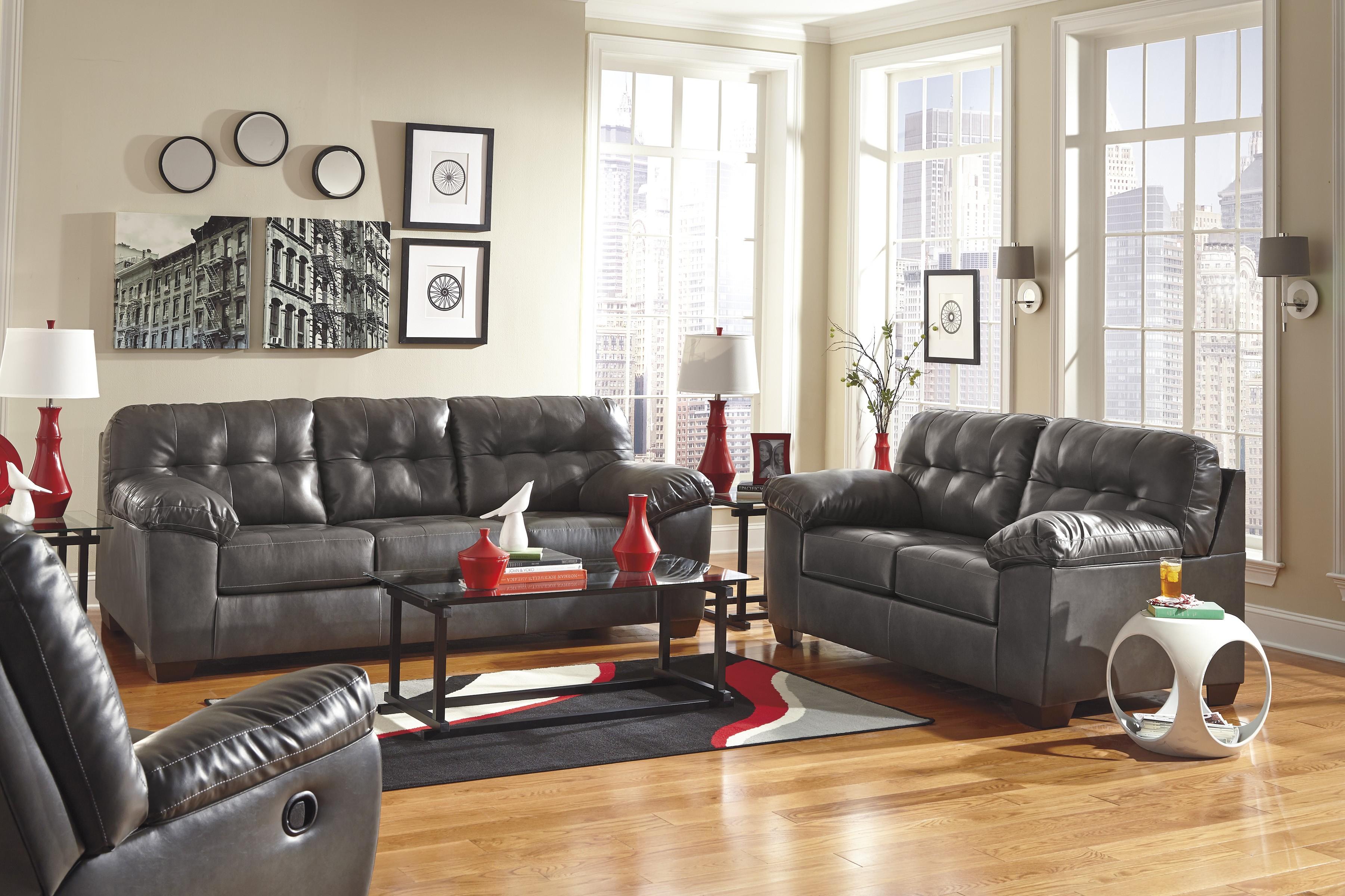 

    
Gray Faux Leather Sofa Set 3Pcs Signature Design Contemporary Ashley Alliston
