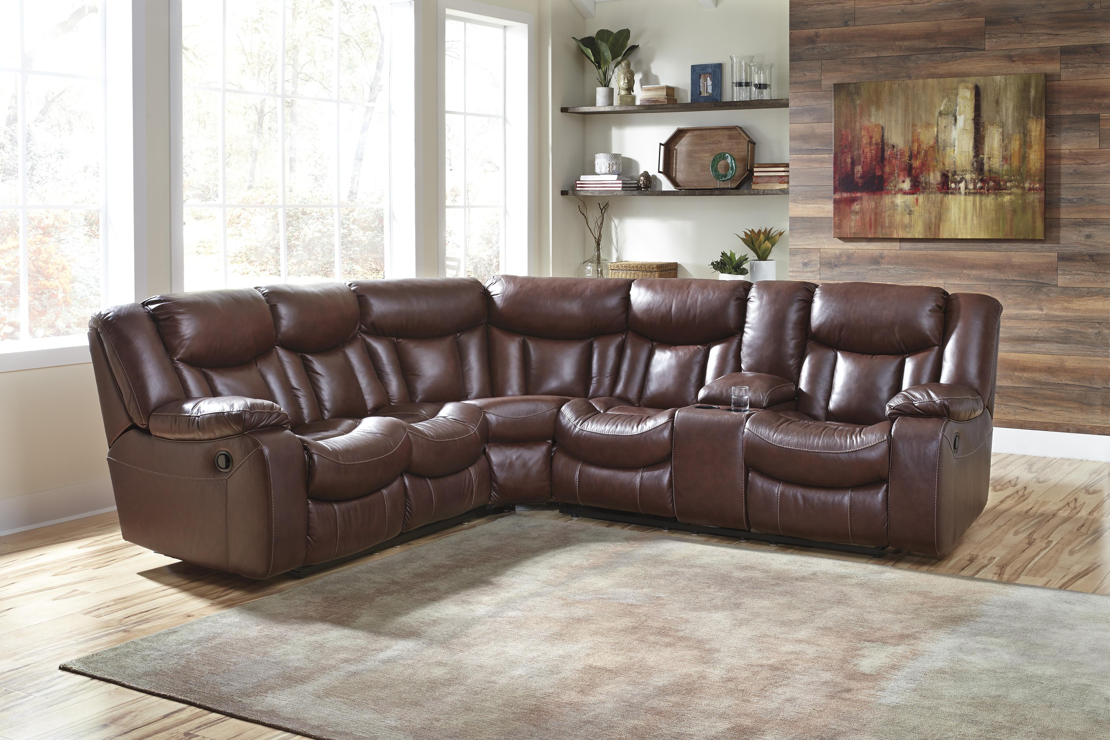 

    
Ashley Furniture Amaroo Reclining Sectional Brown 13610-48-49-KIT
