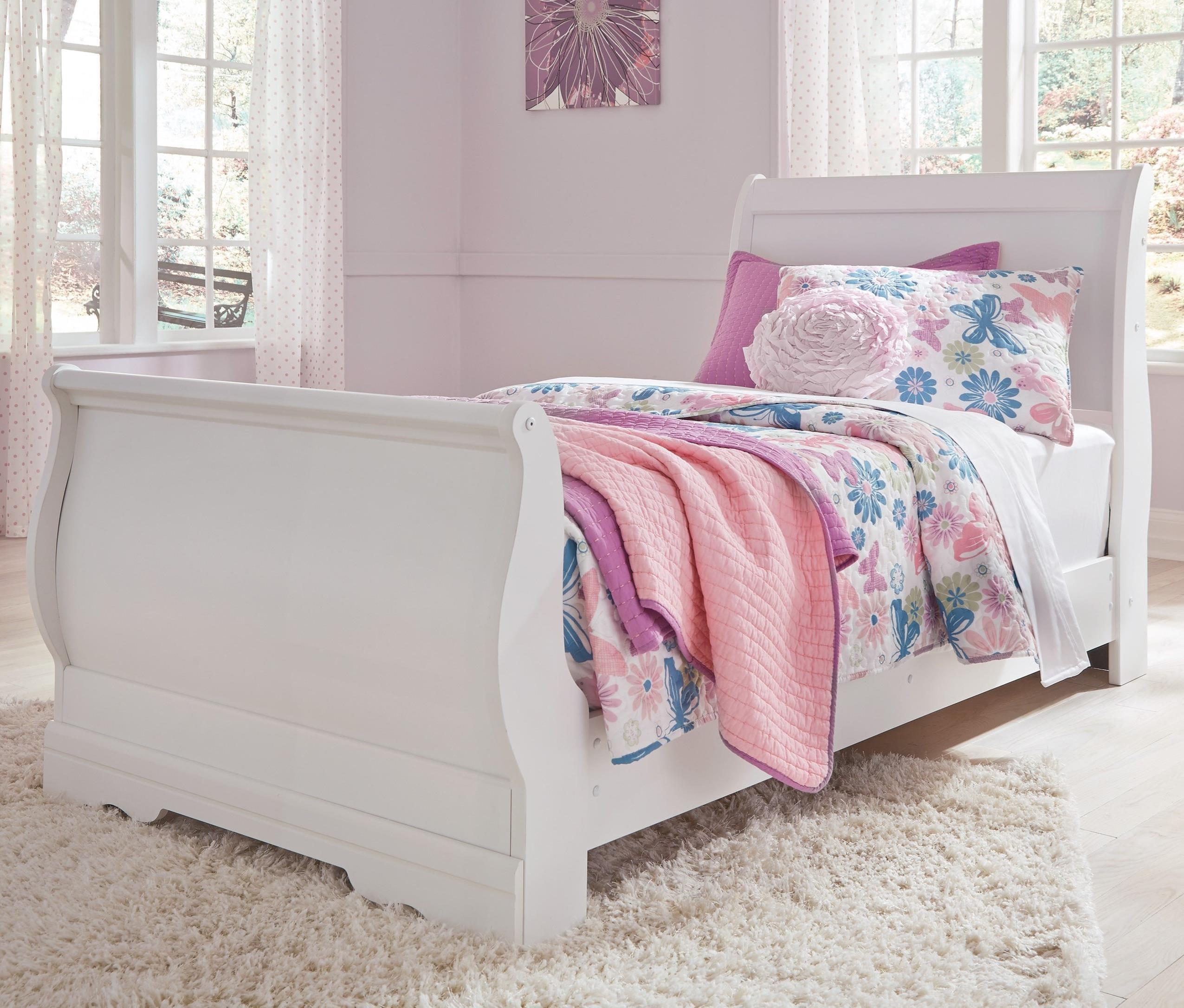 

    
Ashley Anarasia B129 Twin Size Sleigh Bedroom Set 3pcs in White
