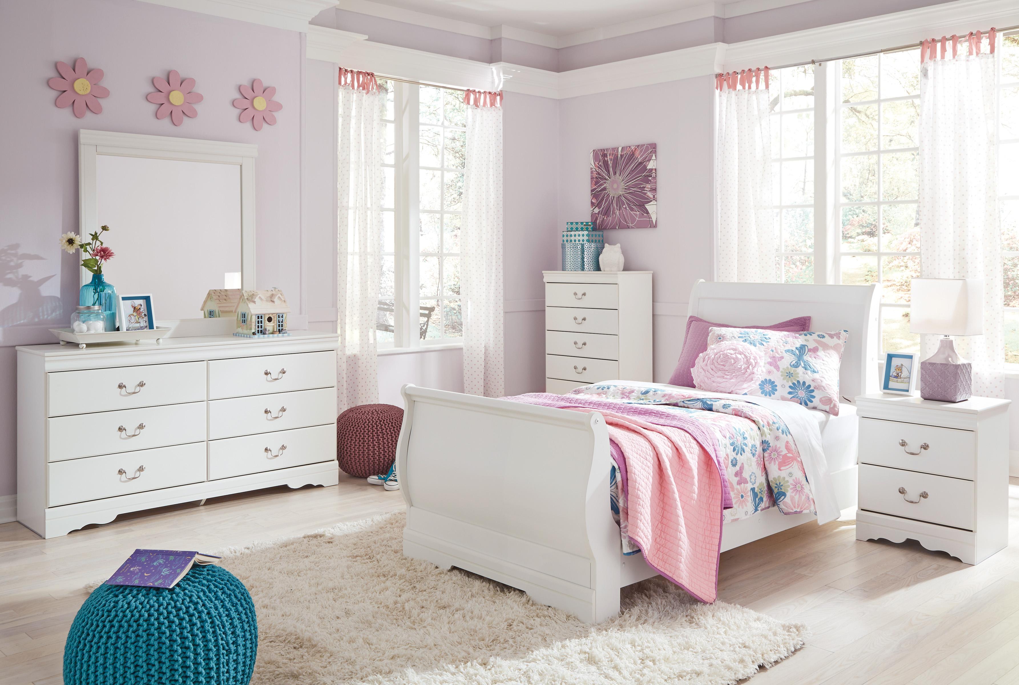 

    
Ashley Anarasia B129 Twin Size Sleigh Bedroom Set 5pcs in White
