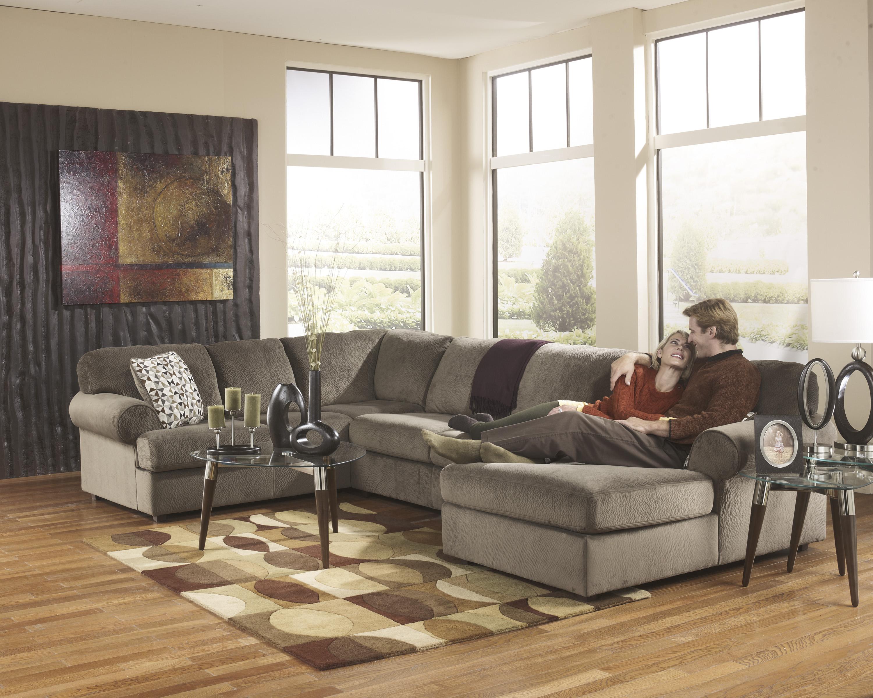 

    
Living Room Sectional 3pcs in Dune Contemporary Right Facing Ashley Jessa Place
