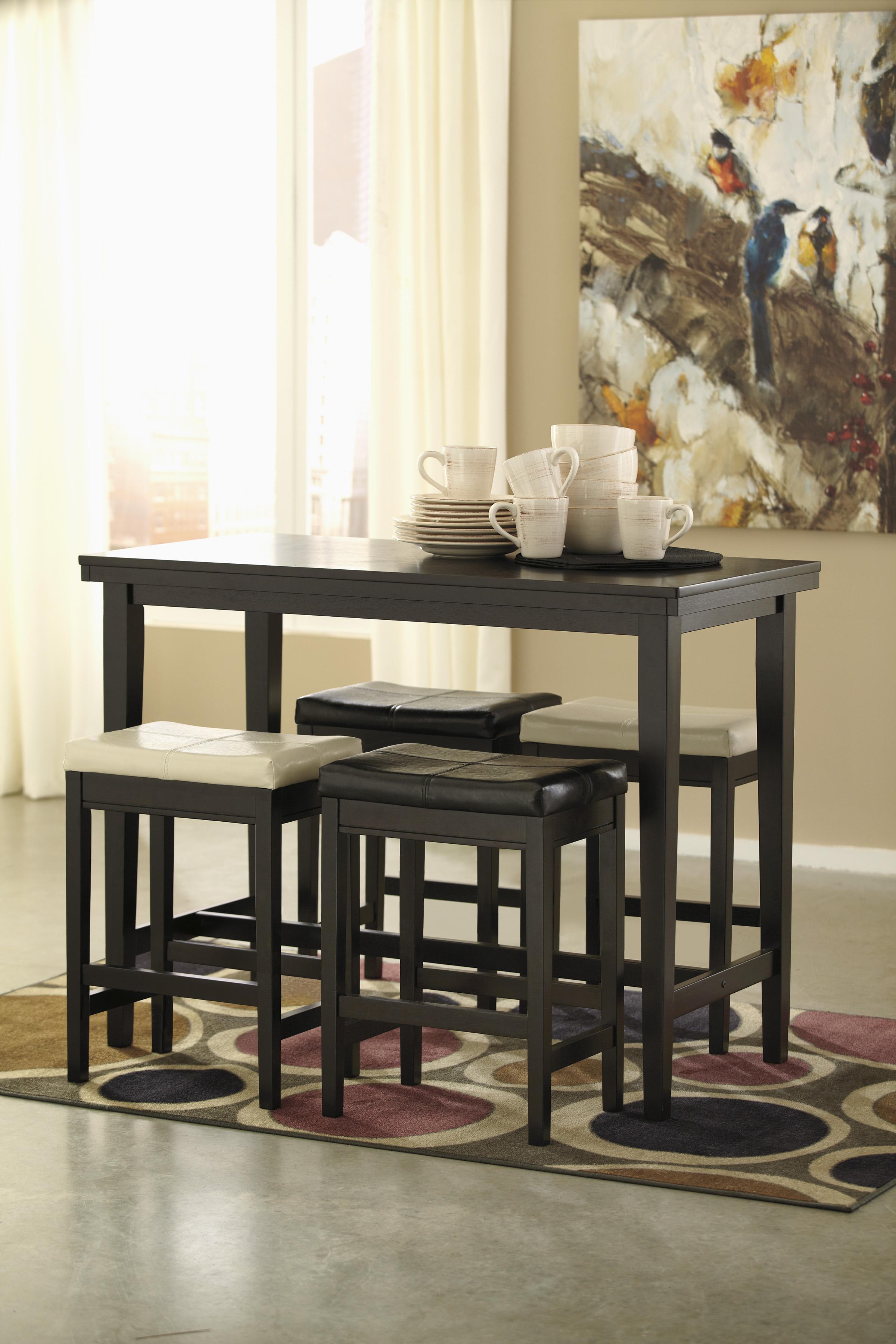 

    
Ashley Kimonte D250 Dining Room Set 5pcs in Ivory and Dark Brown Barstool
