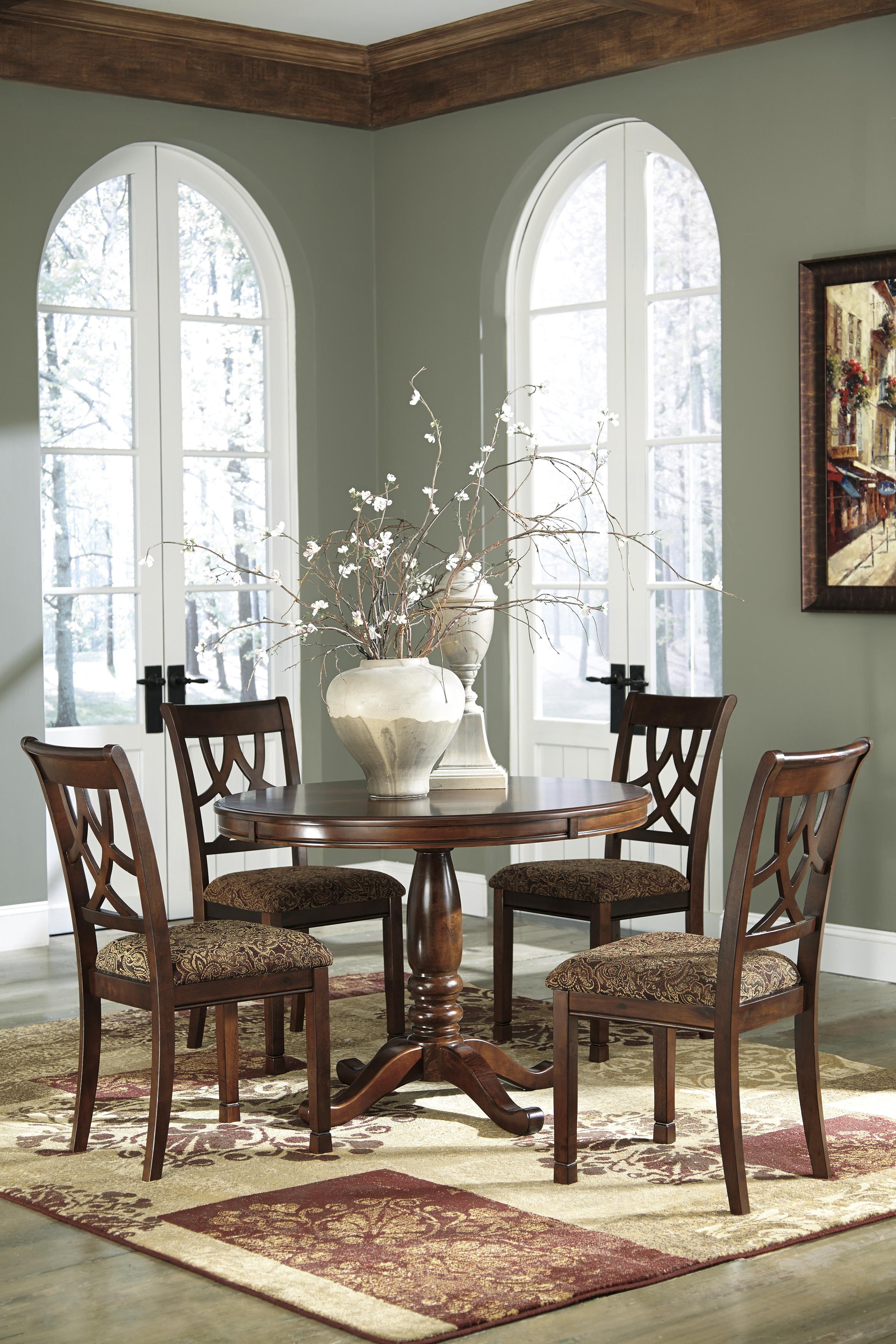

    
Ashley Leahlyn D436 Dining Room Set 5pcs in Medium Brown Round Table
