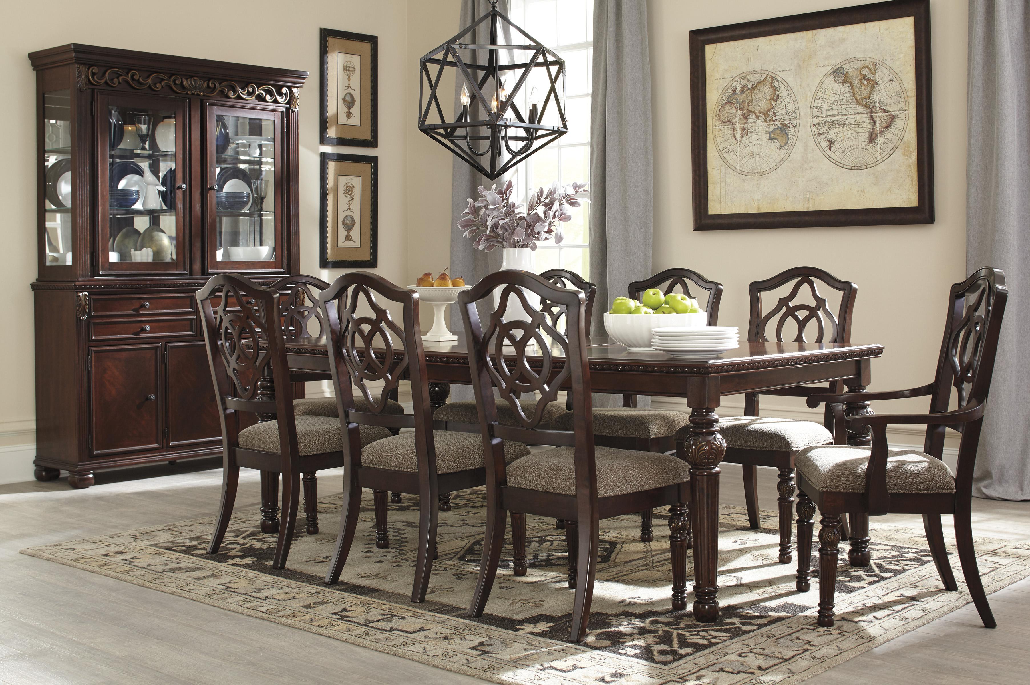 

    
Ashley Leahlyn D626 Dining Room Set 11pcs in Reddish Brown RECT EXT Table
