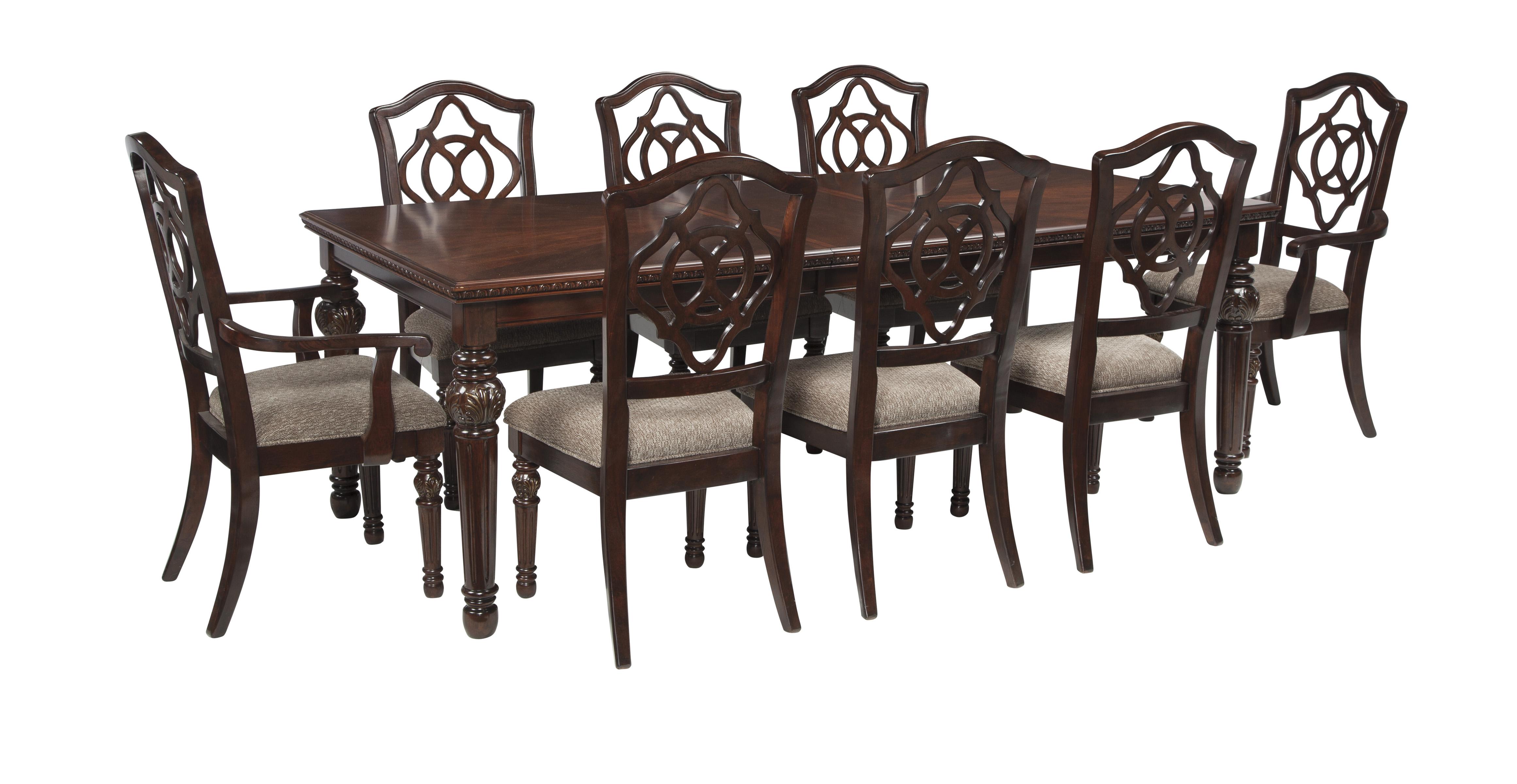

    
Ashley Leahlyn D626 Dining Room Set 9pcs in Reddish Brown with Arm Chair
