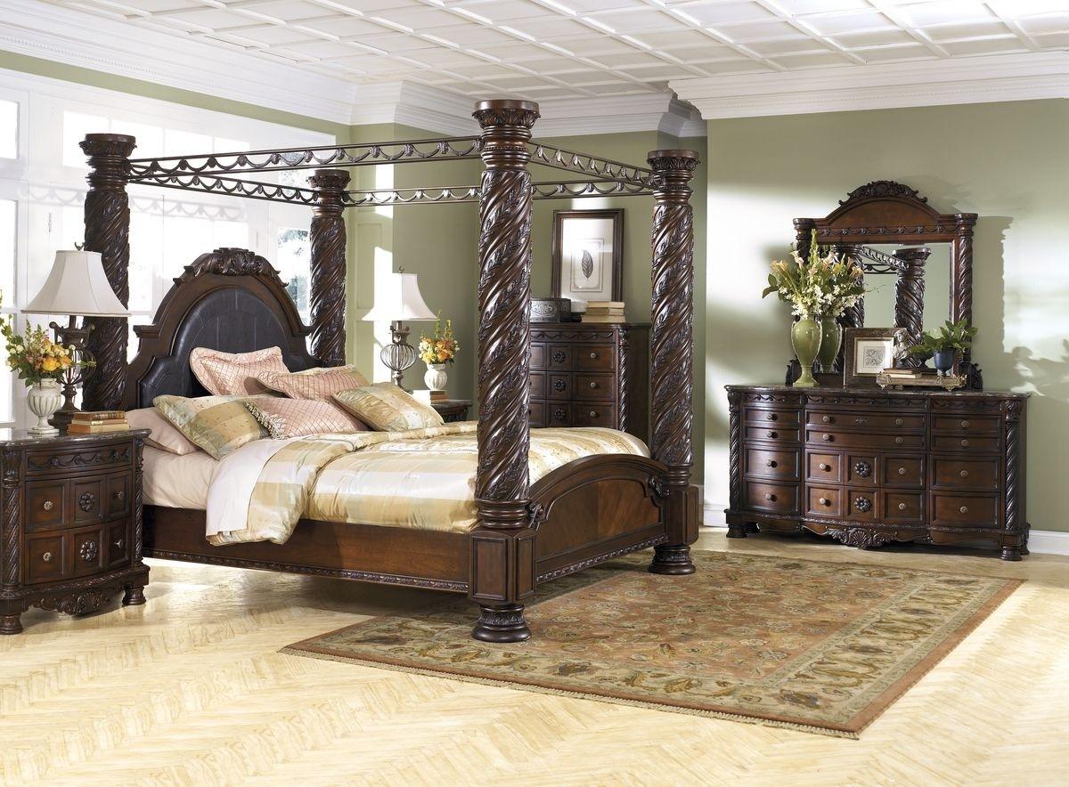 

    
Ashley North Shore B553 King Size UPH Canopy Bedroom Set 6pcs in Dark Brown
