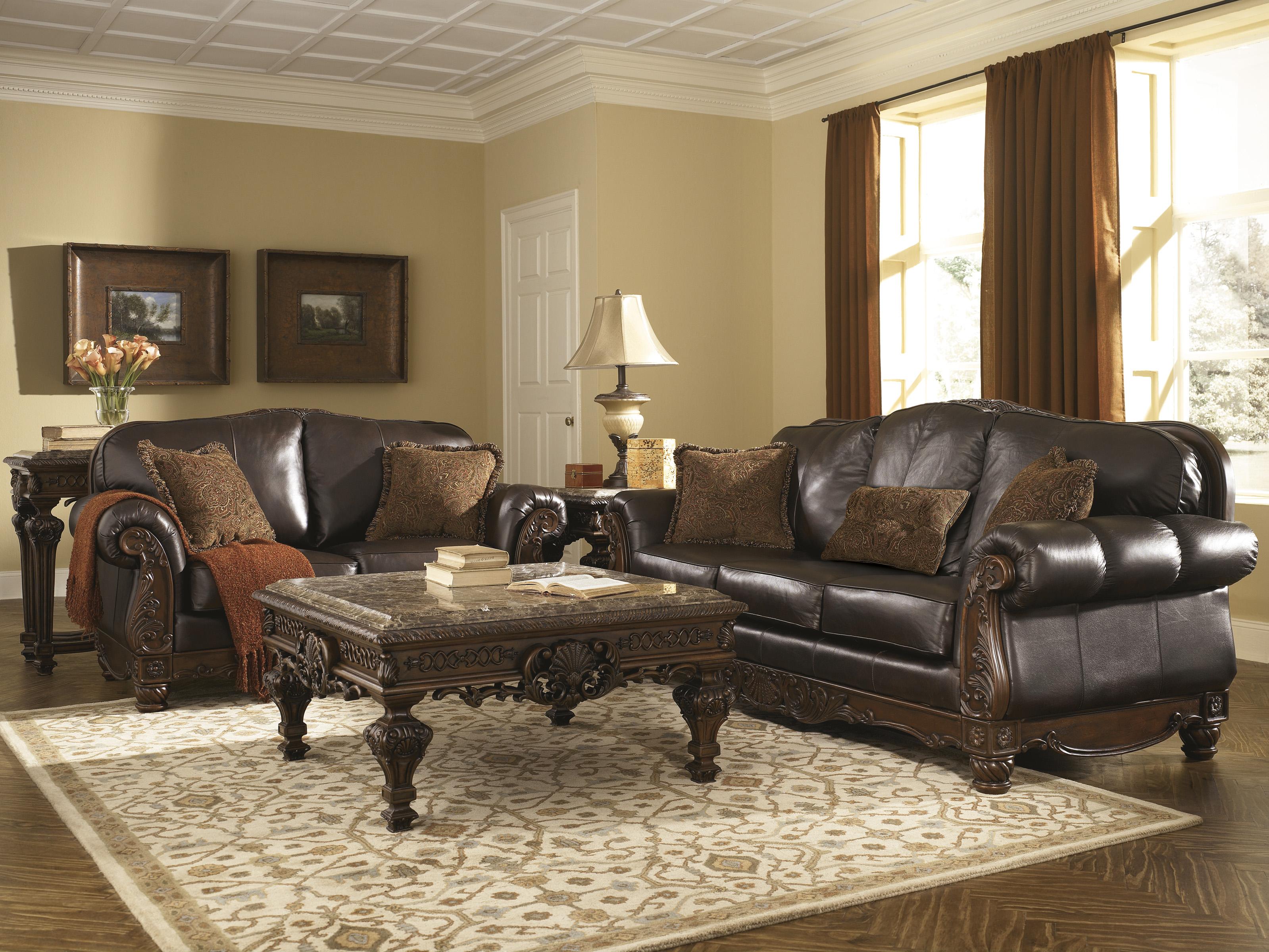 

    
Ashley North Shore  DuraBlend Living Room Set 2pcs Dark Brown Traditional Style
