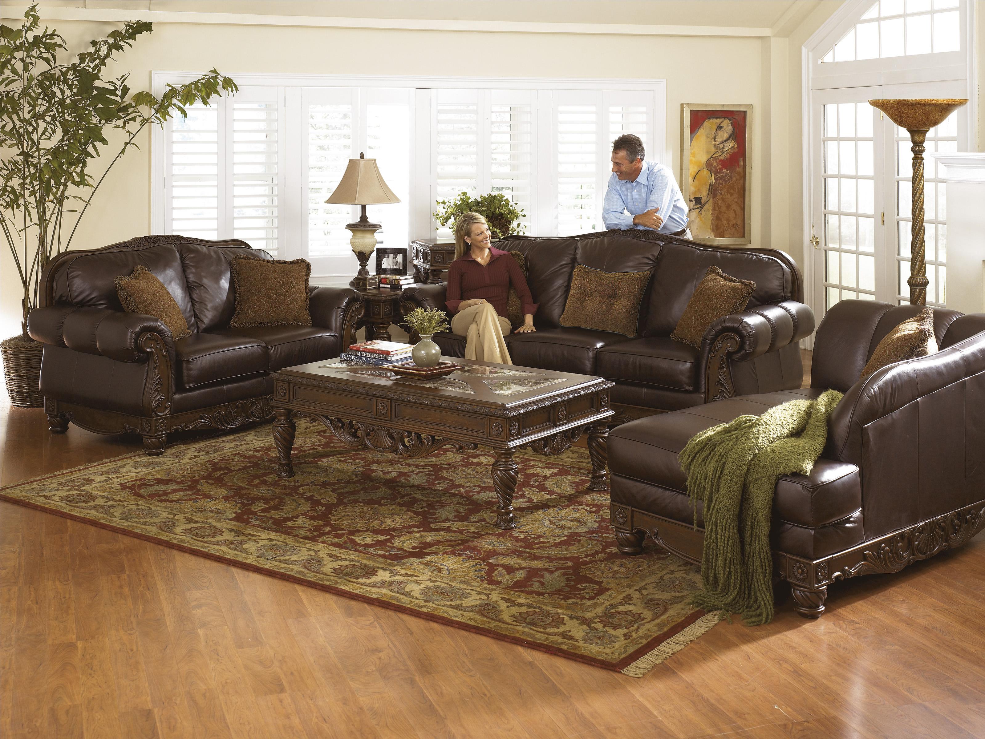 

    
Ashley North Shore  DuraBlend Living Room Set 3pcs Dark Brown Traditional Style
