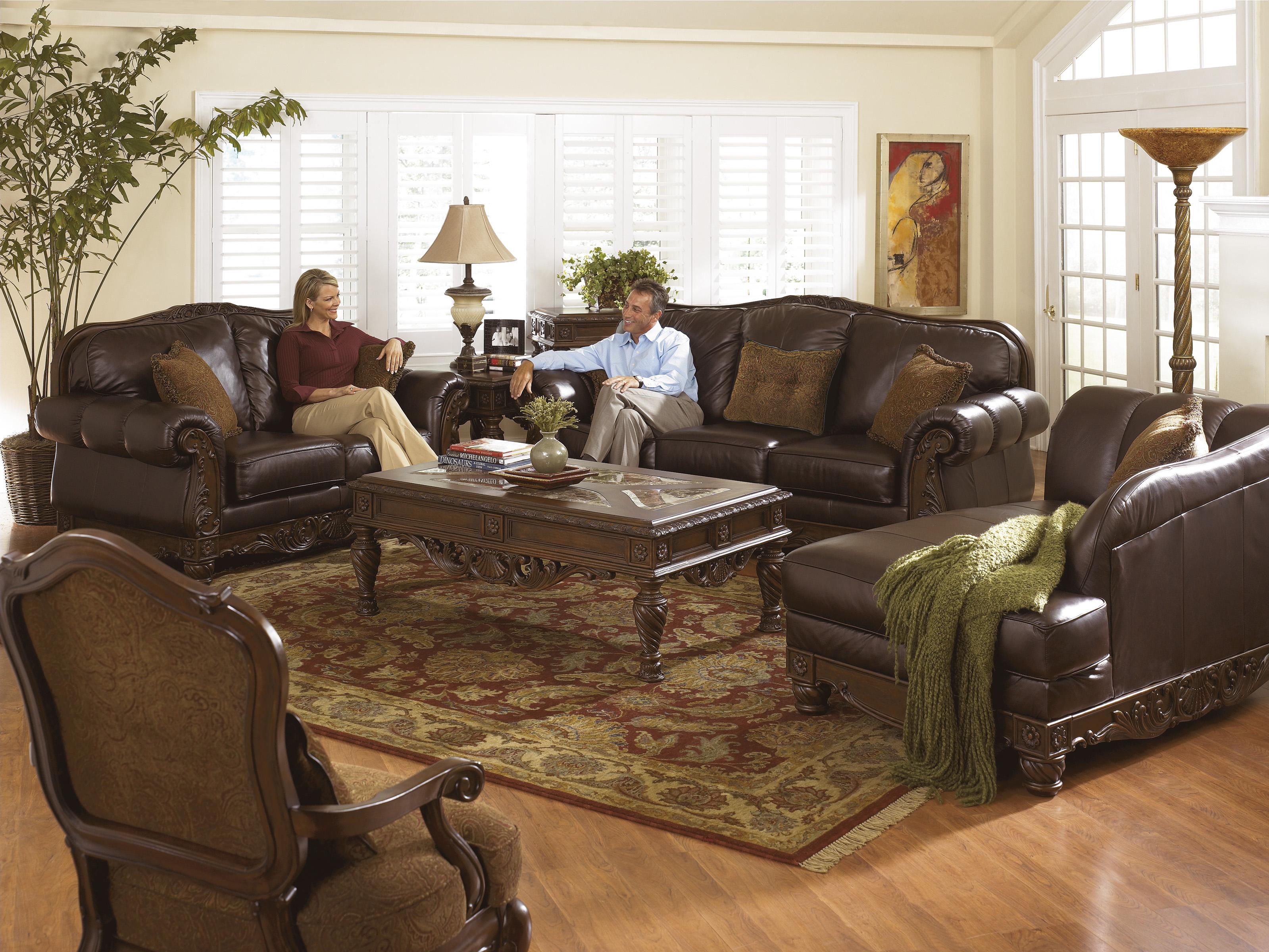 

    
Ashley North Shore  DuraBlend Living Room Set 4pcs Dark Brown Traditional Style
