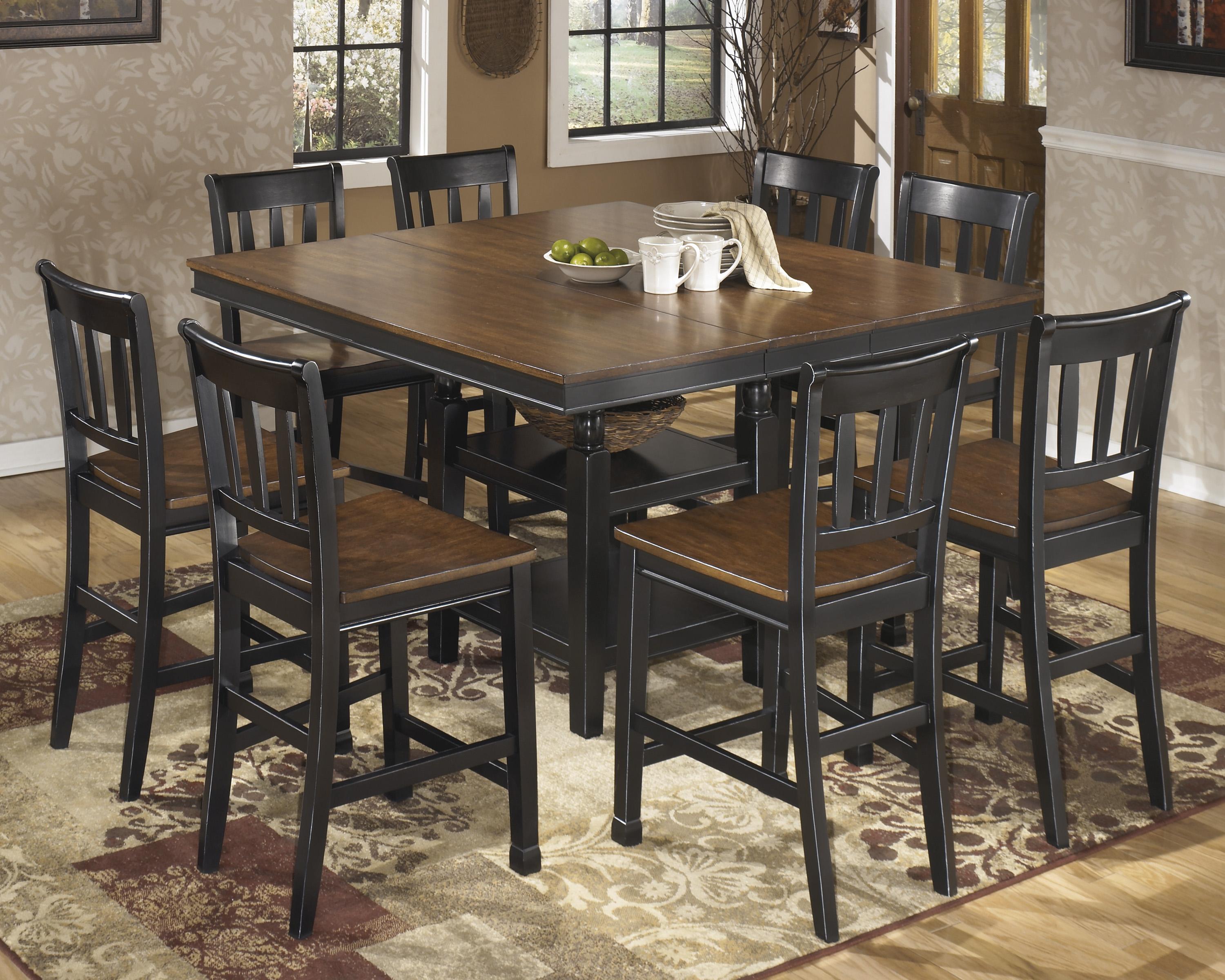 

    
Ashley Owingsville D580 Dining Room Set 10pcs in Black/Brown Square Table
