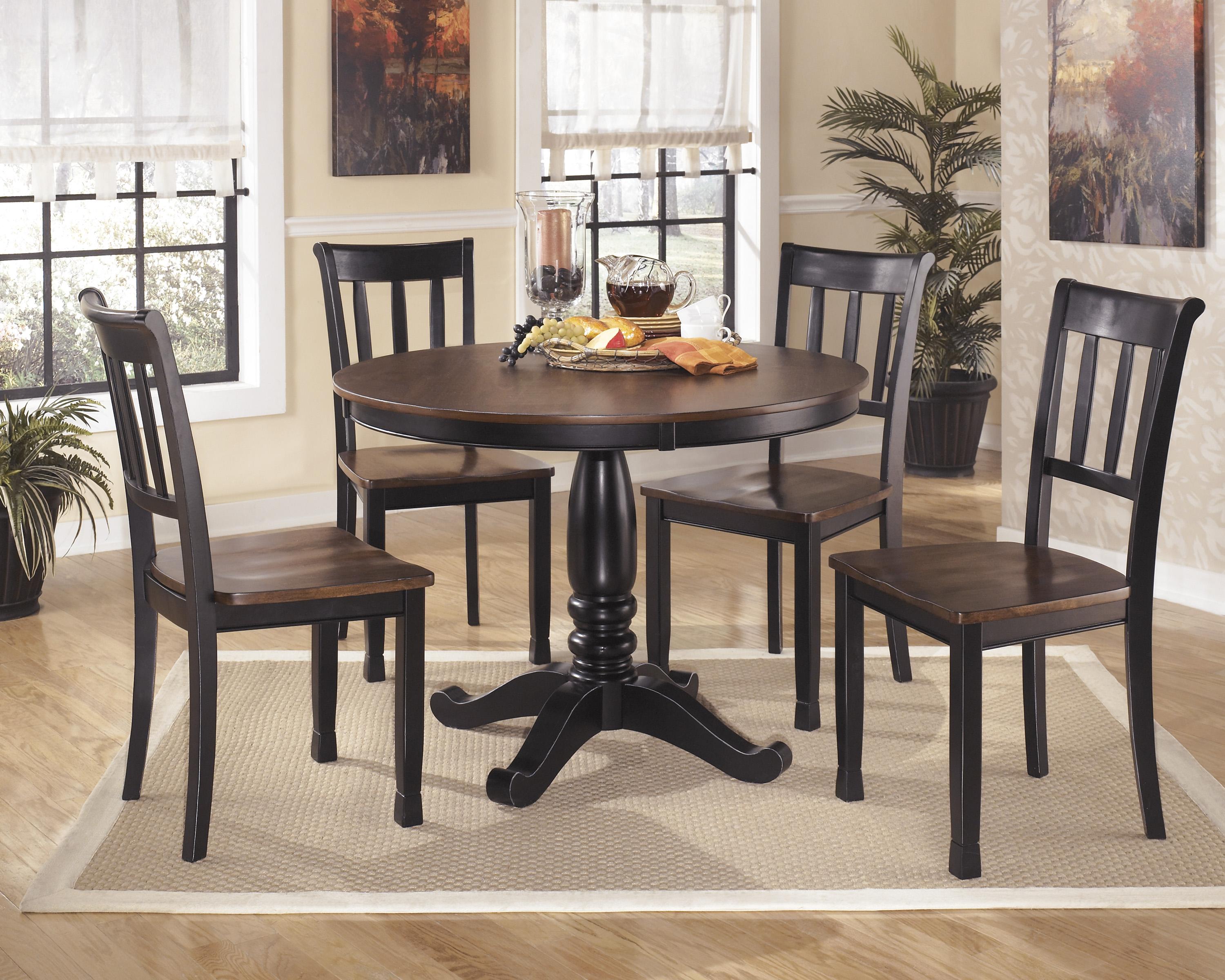 

    
Ashley Owingsville D580 Dining Room Set 5pcs in Black/Brown Round Table

