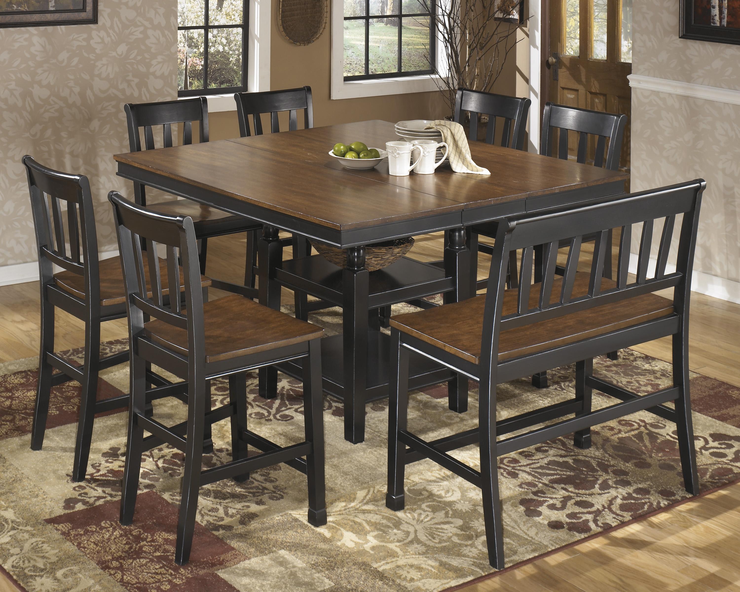 

    
Ashley Owingsville D580 Dining Room Set 8pcs in Black/Brown Square Table
