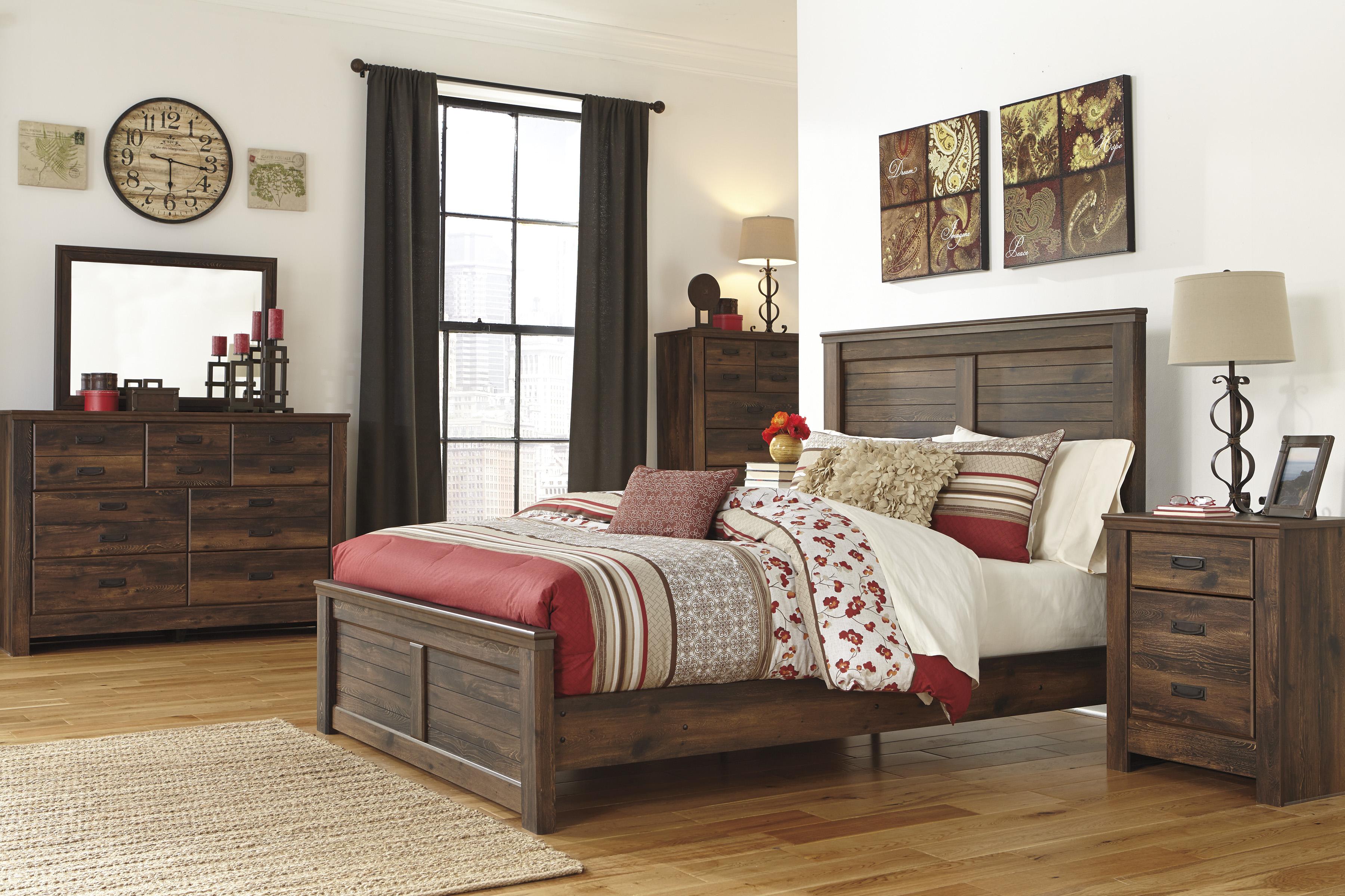 

    
Ashley Quinden B246 King Size Panel Bedroom Set 5pcs in Dark Brown
