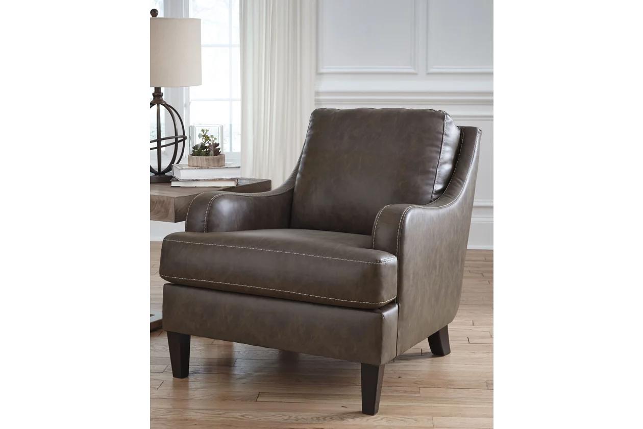 

    
Accent Chair in Walnut Faux Leather Casual Ashley Tirolo
