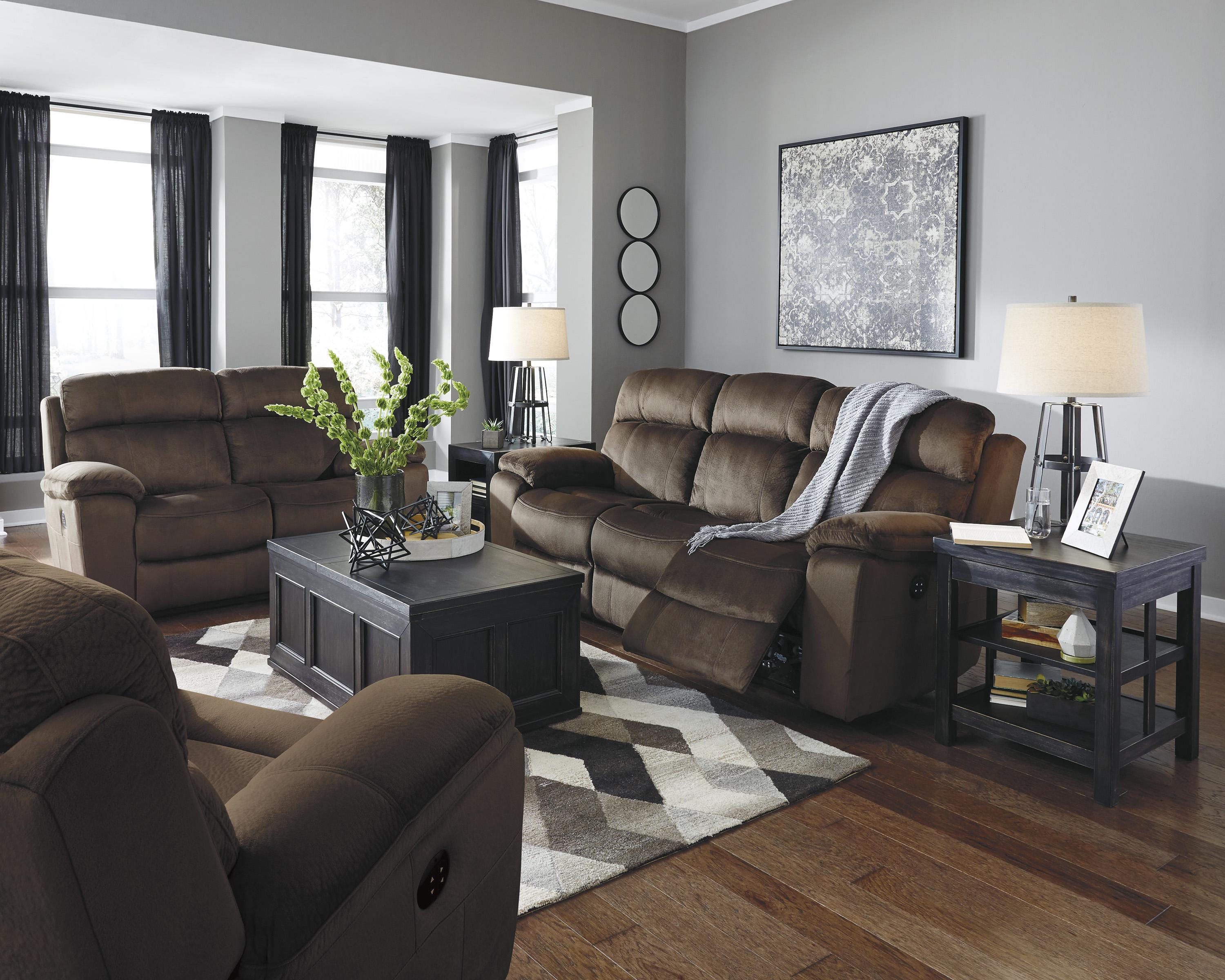 

    
Ashley Uhland 3 Piece Living Room Set in Chocolate with Power

