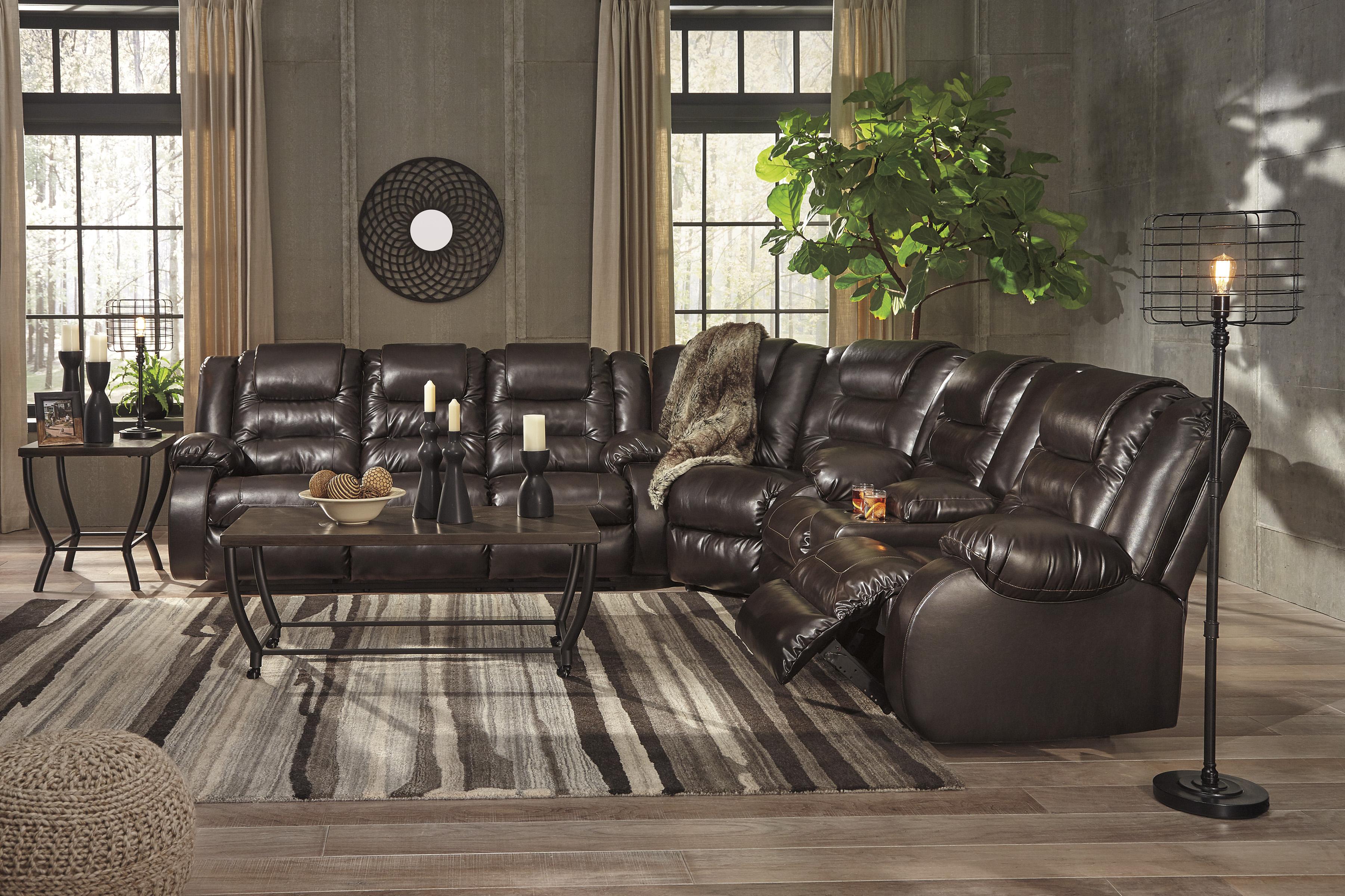 

    
Reclining Sofa Set 3Pcs Chocolate Faux Leather Contemporary Ashley Vacherie
