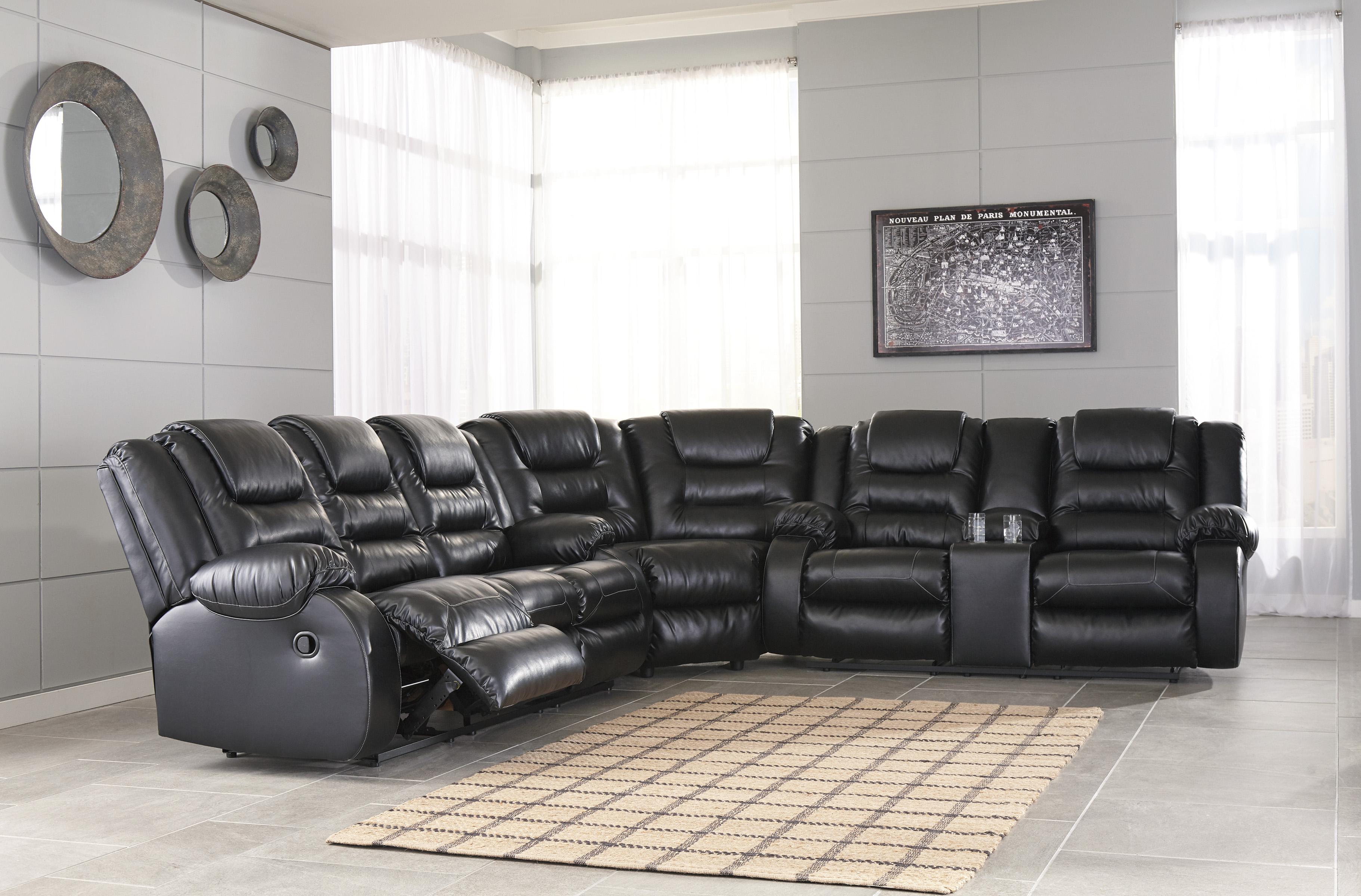

    
Reclining Sofa Set 3Pcs Black Faux Leather Contemporary Ashley Vacherie
