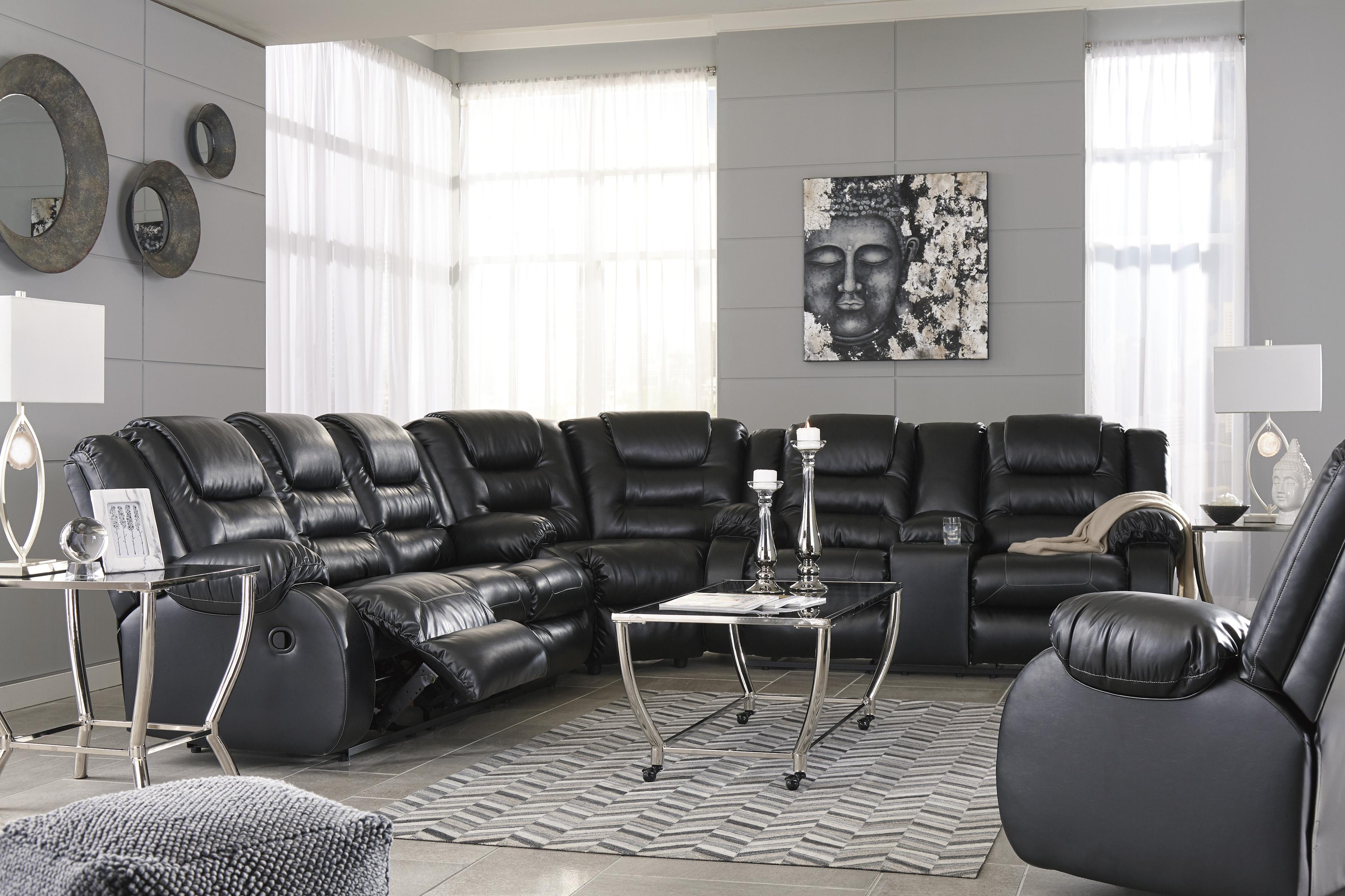 

    
Reclining Sofa Set 4Pcs Black Faux Leather Contemporary Ashley Vacherie
