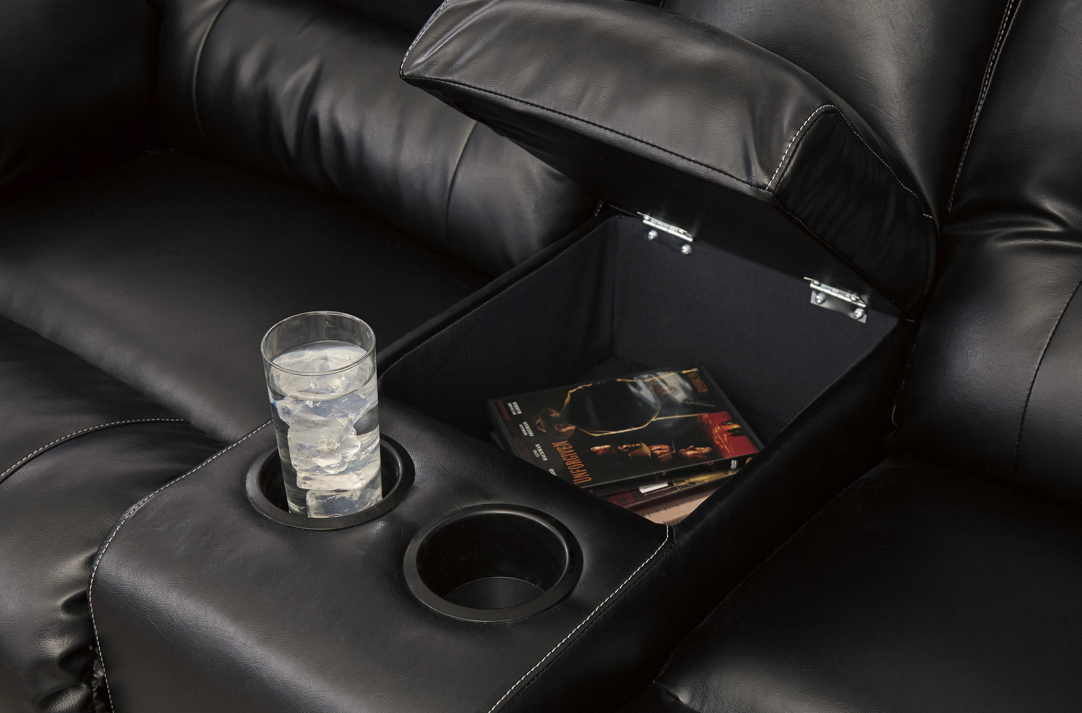 

    
 Order  Reclining Sofa Set 3Pcs w/Rocker Recliner Black Faux Leather Contemporary Ashley Vacherie
