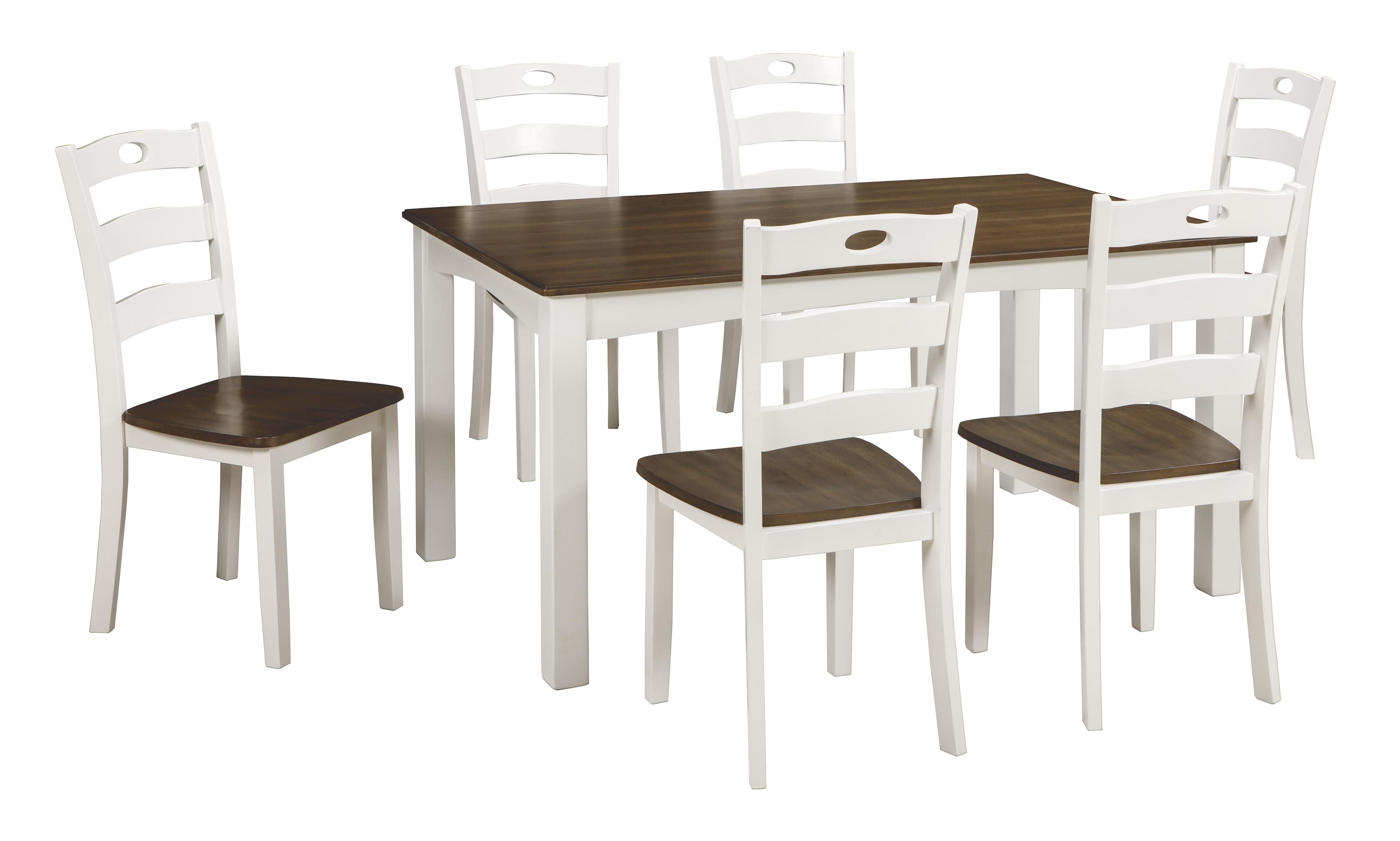 

    
Ashley Furniture Woodanville Dining Room Set White/Brown D335-425-7/CN
