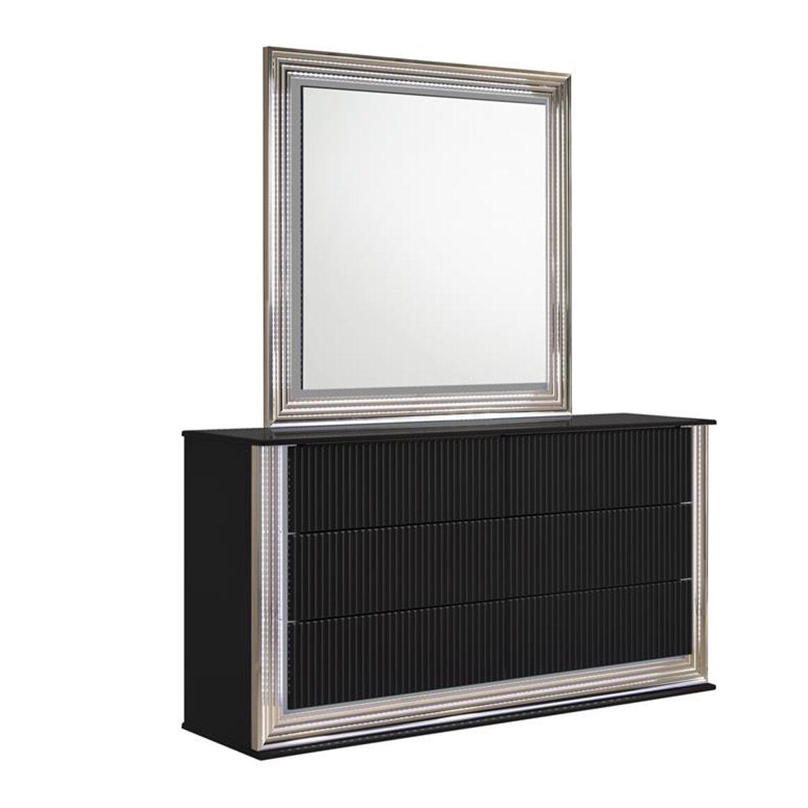 Modern Dresser With Mirror ASPEN ASPEN-BLACK-D W/ LED ASPEN-BLACK-MR W/ LED in Black 