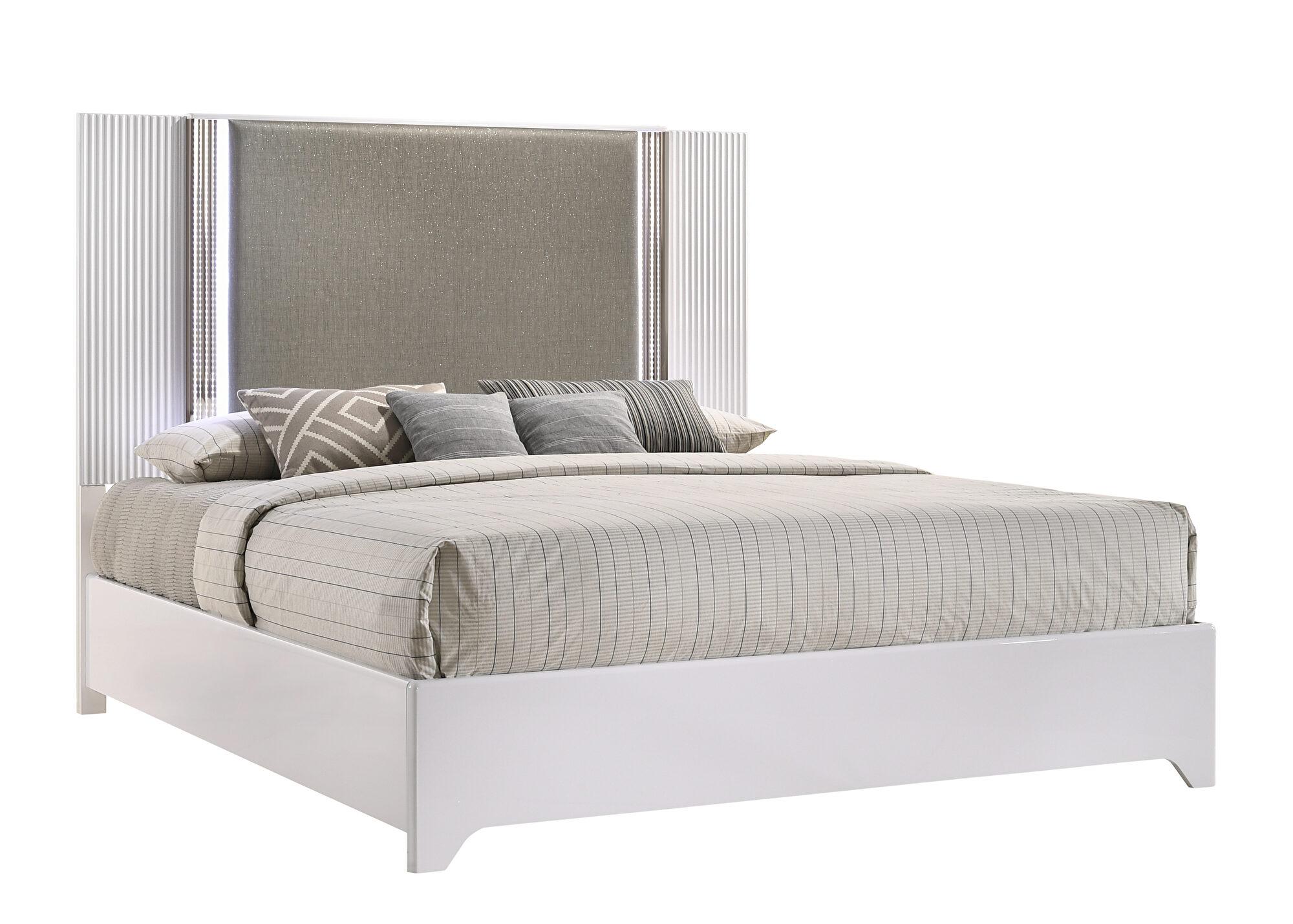 

    
ASPEN  Modern Deco White Finish w/ LED King Size Bed Global USA
