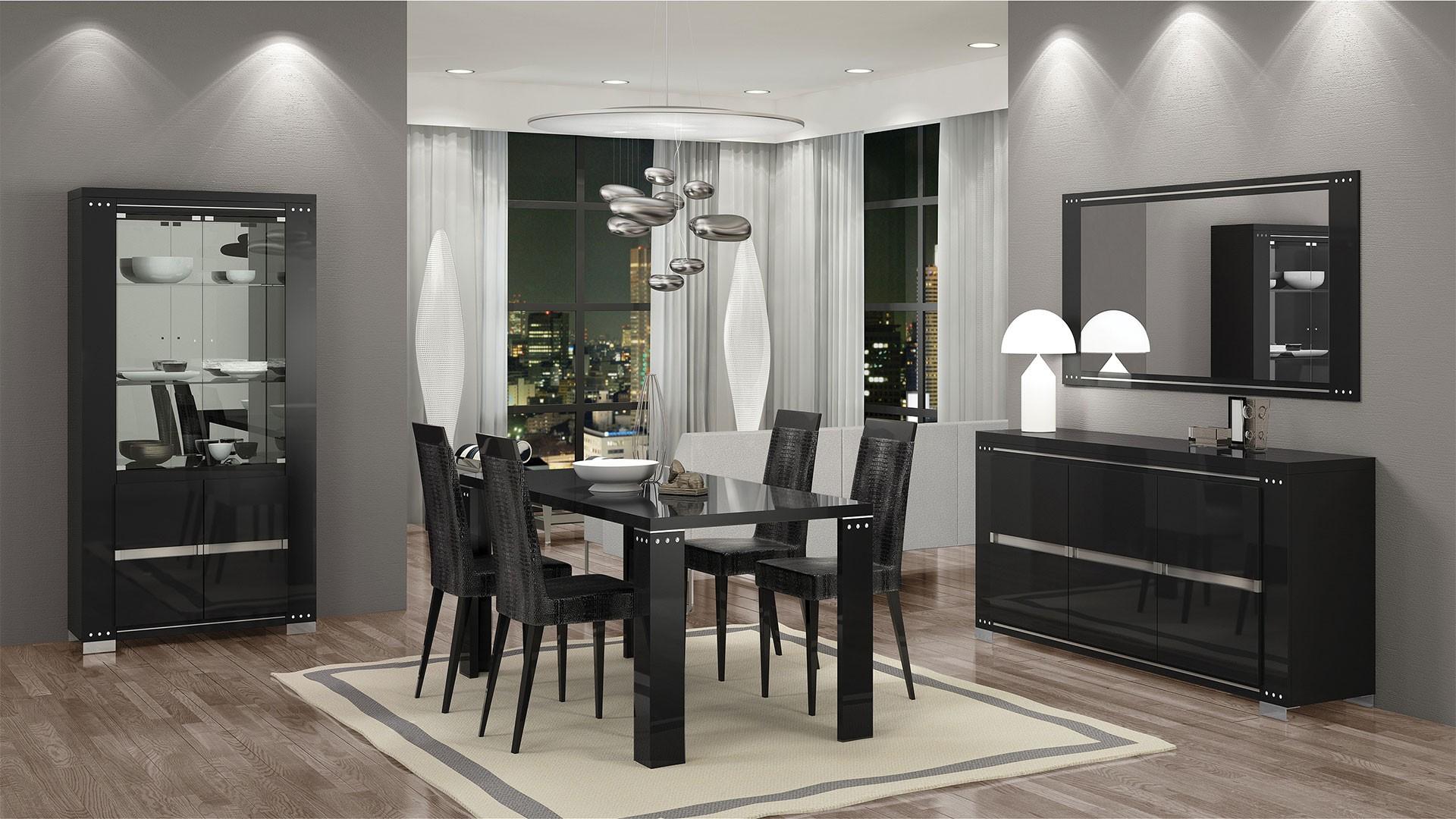 

    
At Home USA Armonia Diamond Black Lacquered Luxury Dining Table Set 5Pcs
